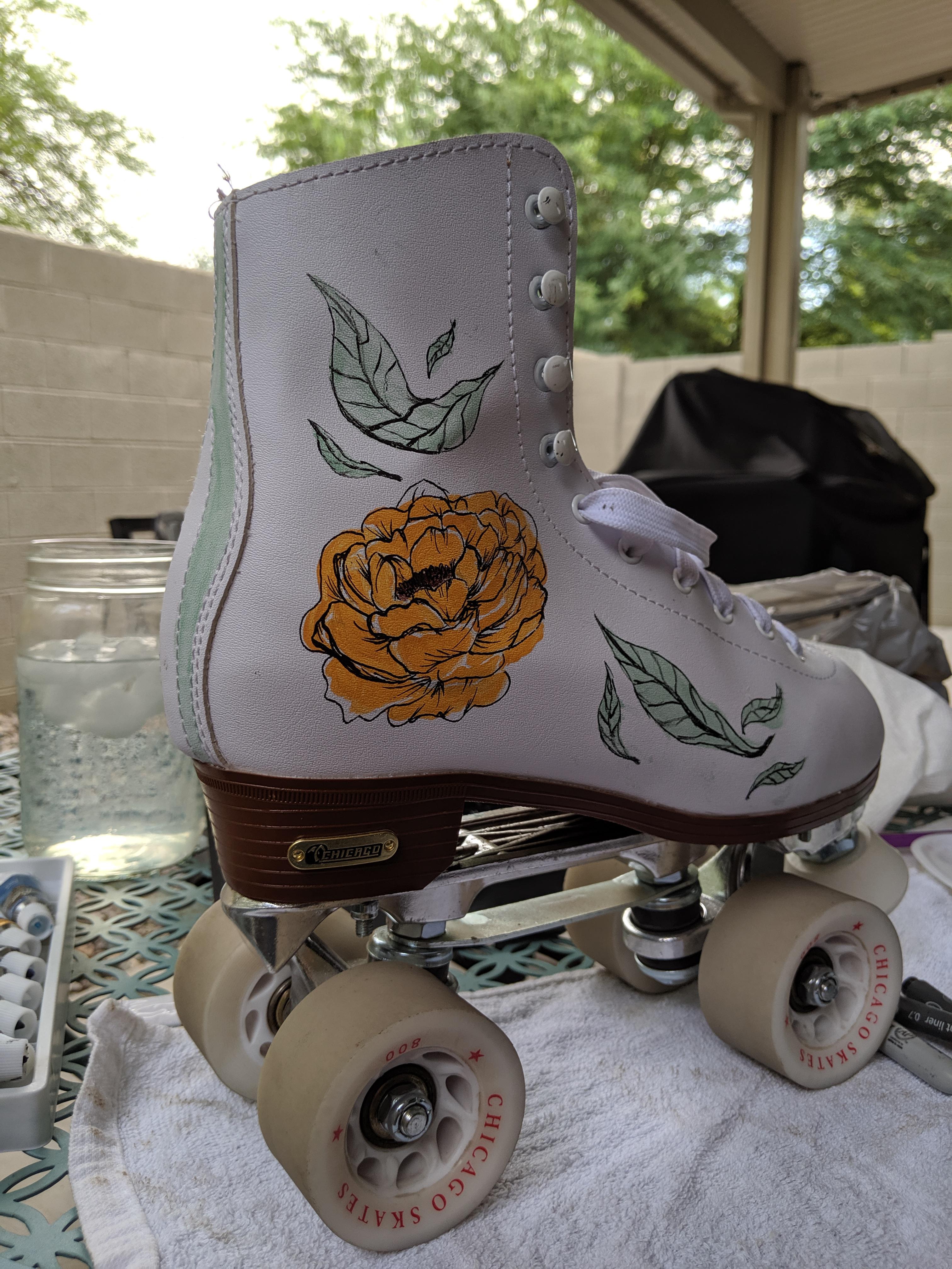 Took the plunge and decided to freehand a peony and leaves on my skates