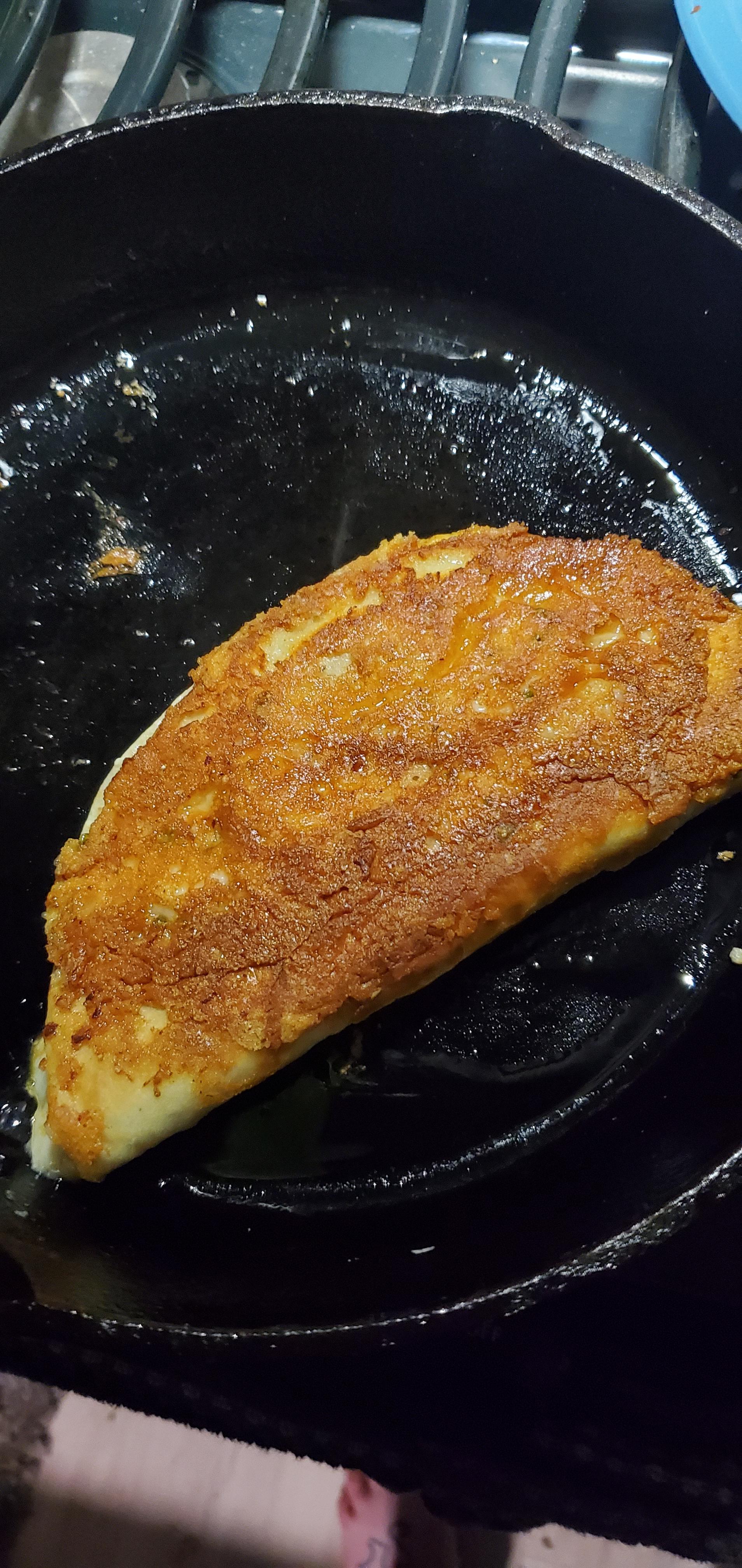 Cheese crusted quesadilla. Thought my seasoning wasn't good enough and