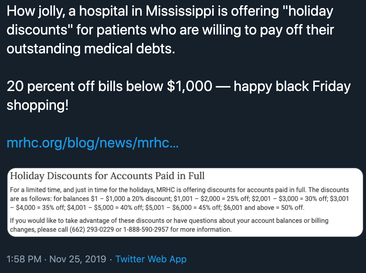 How jolly, a hospital in Mississippi is offering "holiday discounts