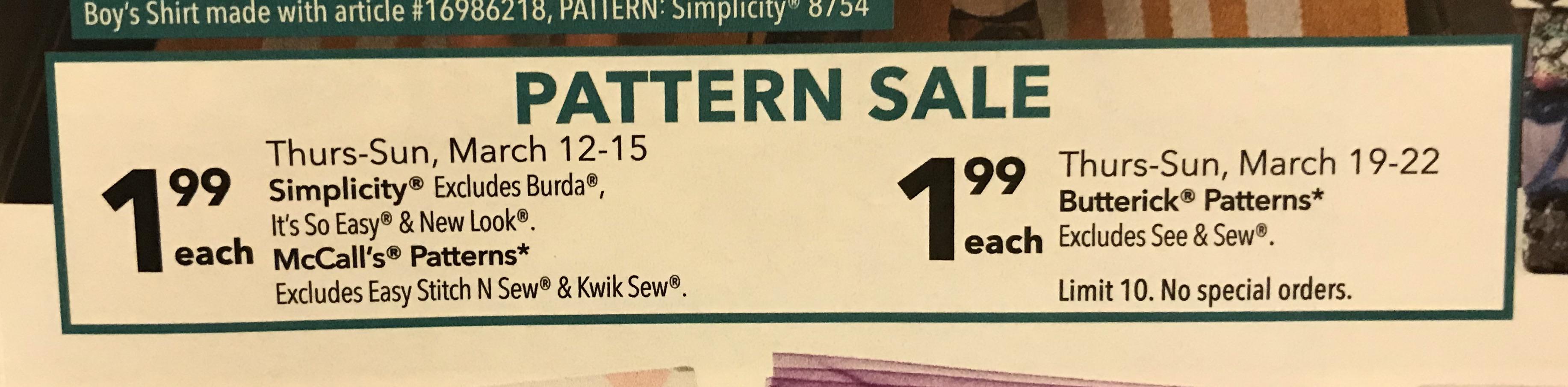 Mark your calendars! JoAnn’s Pattern Sale Dates: McCalls and Simplicity