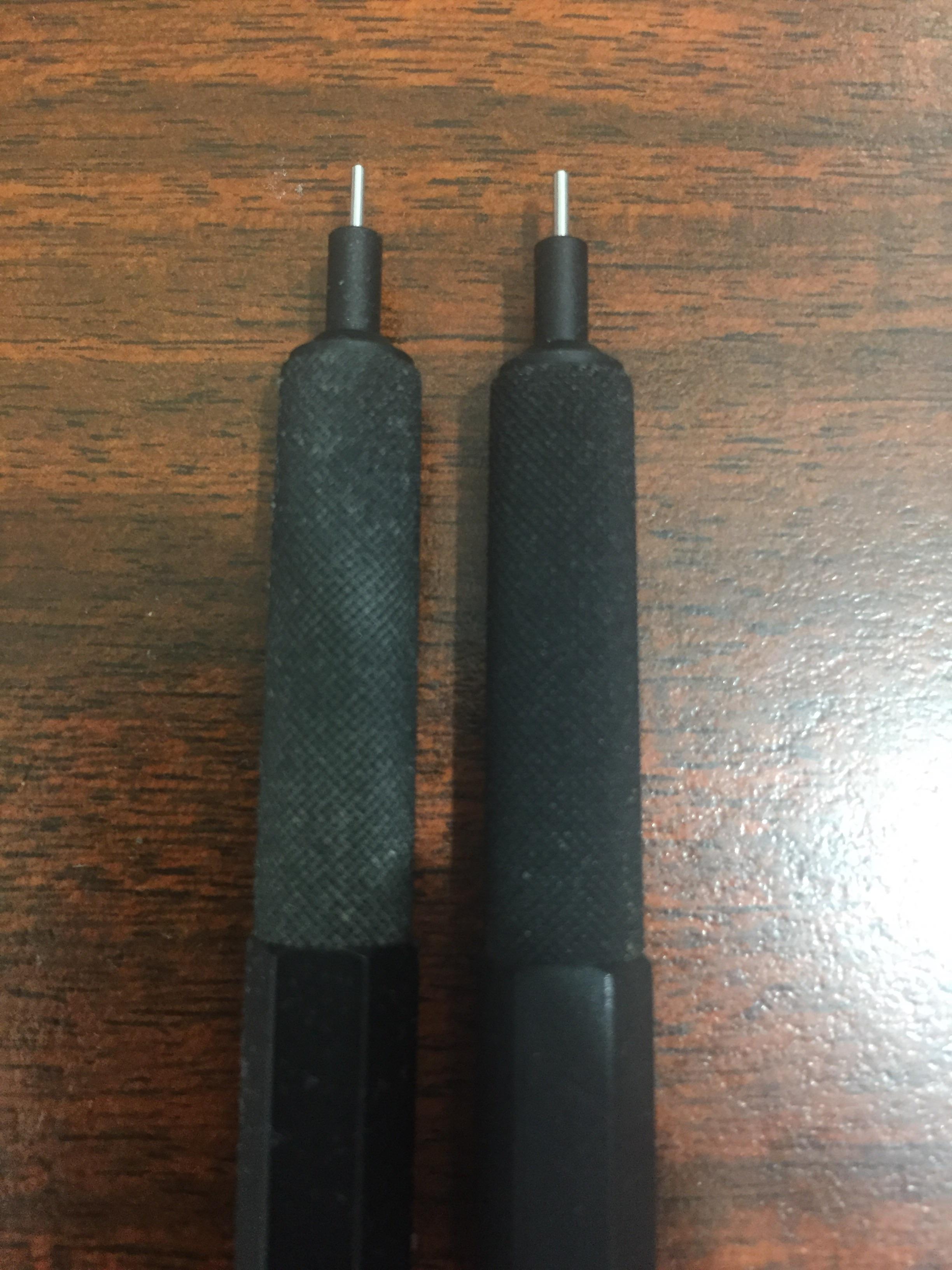 Cleaning Knurled Grips Using Soft Toothbrush and Water (left is