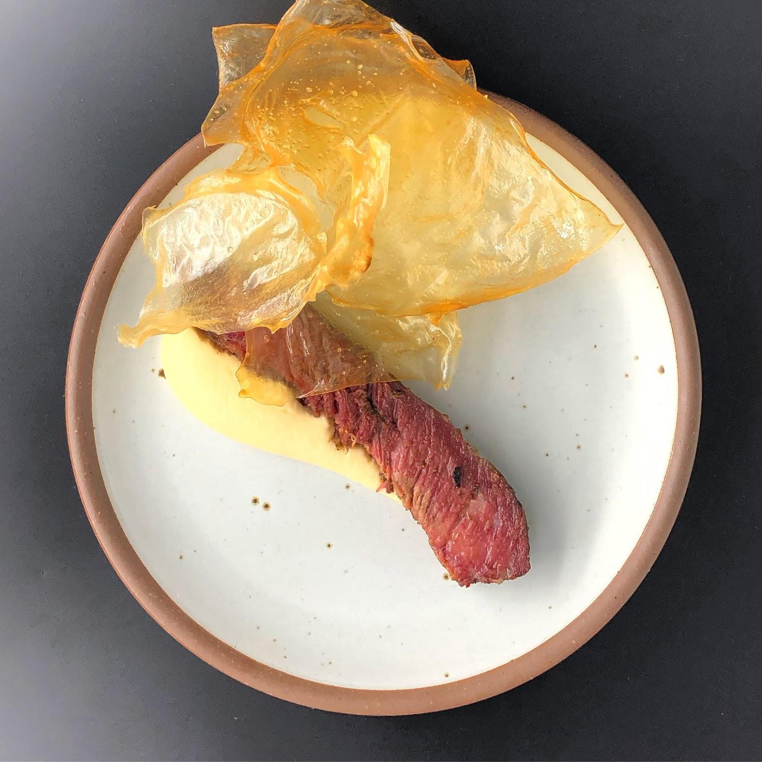 Pastrami Spiced Smoked & 48 hr Sous Vide Short Rib. Potato Puree