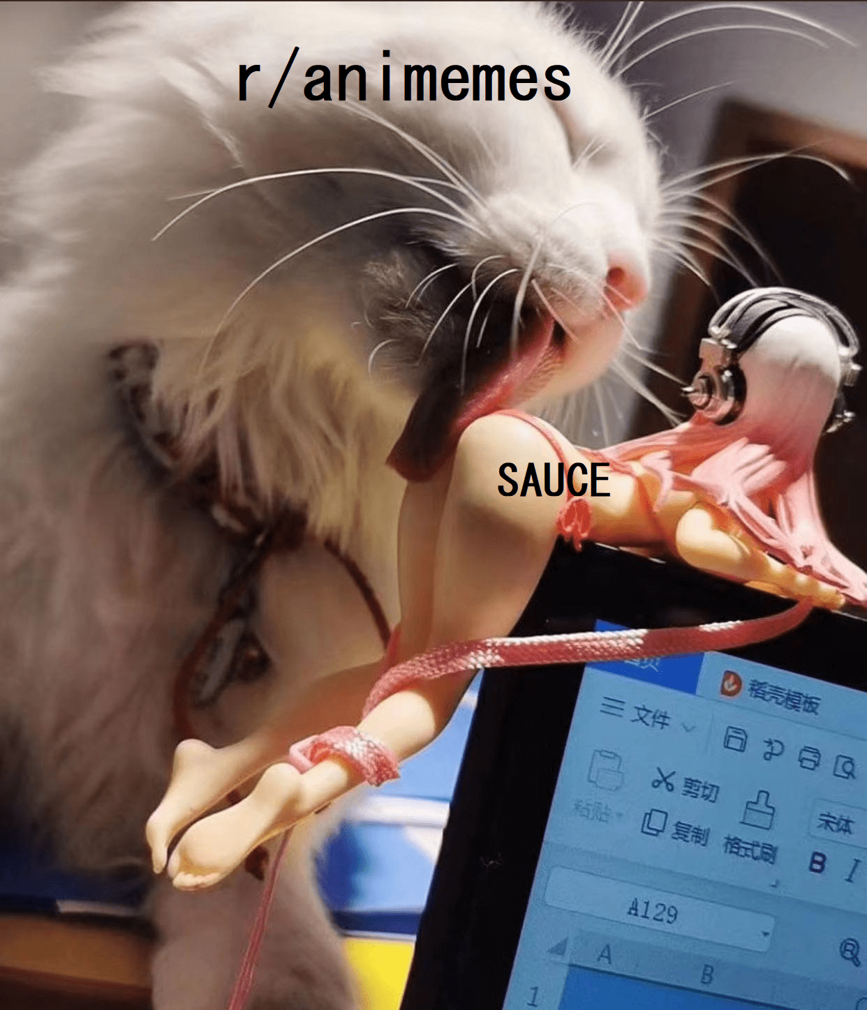 Cat licking Anime figure Booty r/MemeTemplatesOfficial