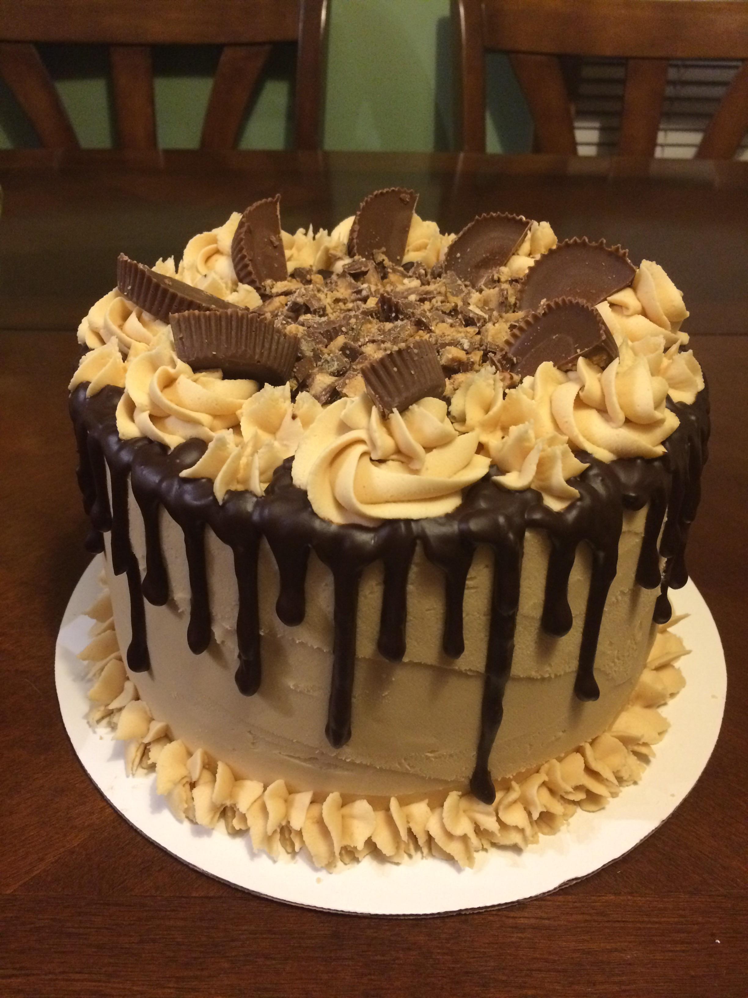 A delicious chocolate and peanut butter Reese cake I made