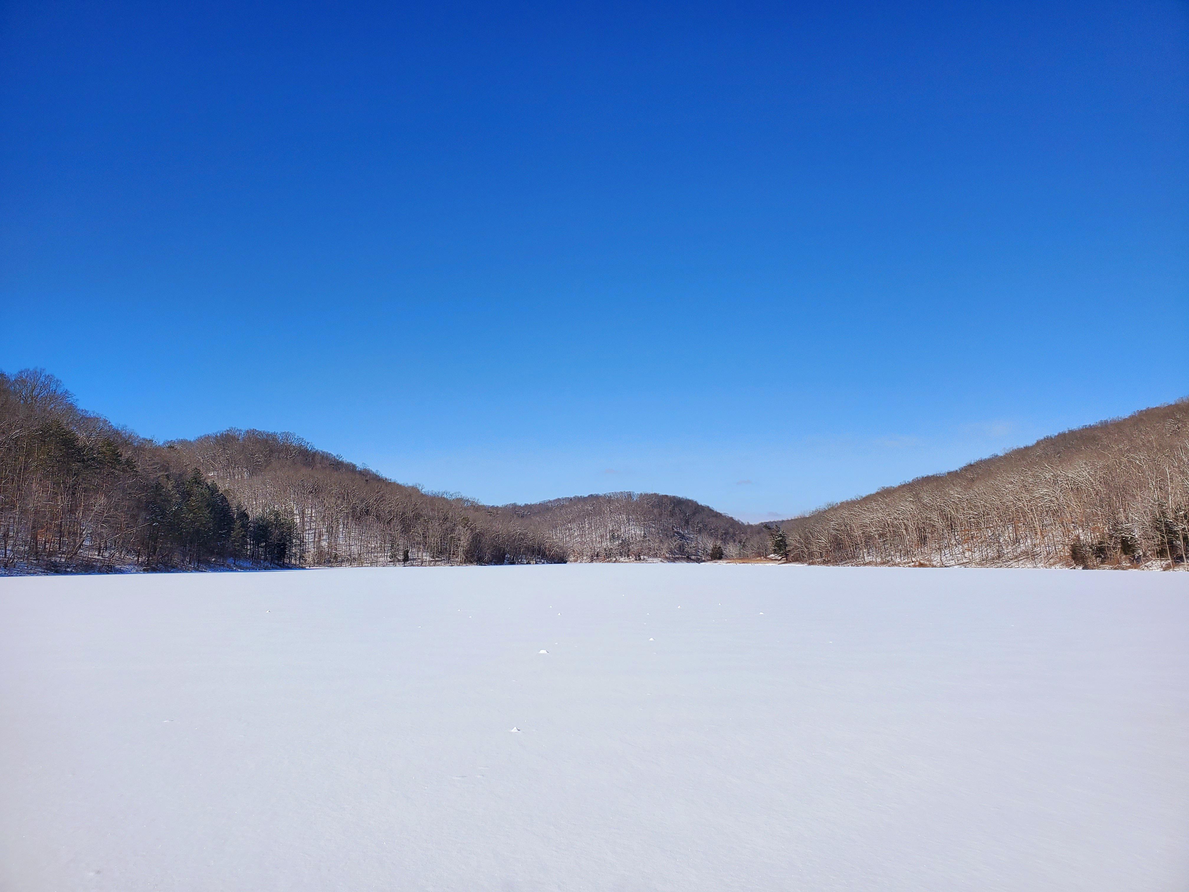 Turkey Creek Lake in Shawnee State Park completely frozen (Scioto