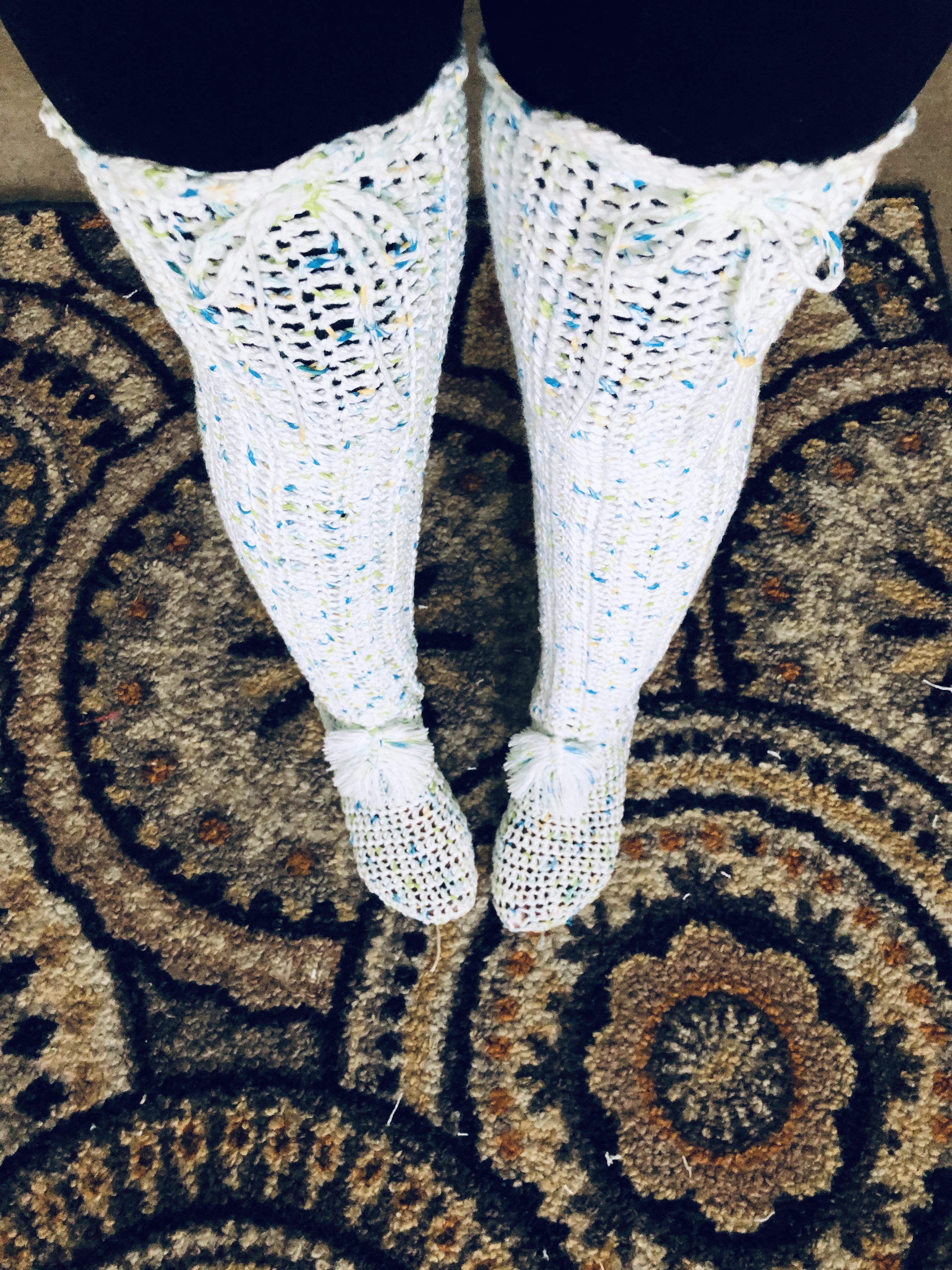 I made these really cute thigh high socks r/crochet