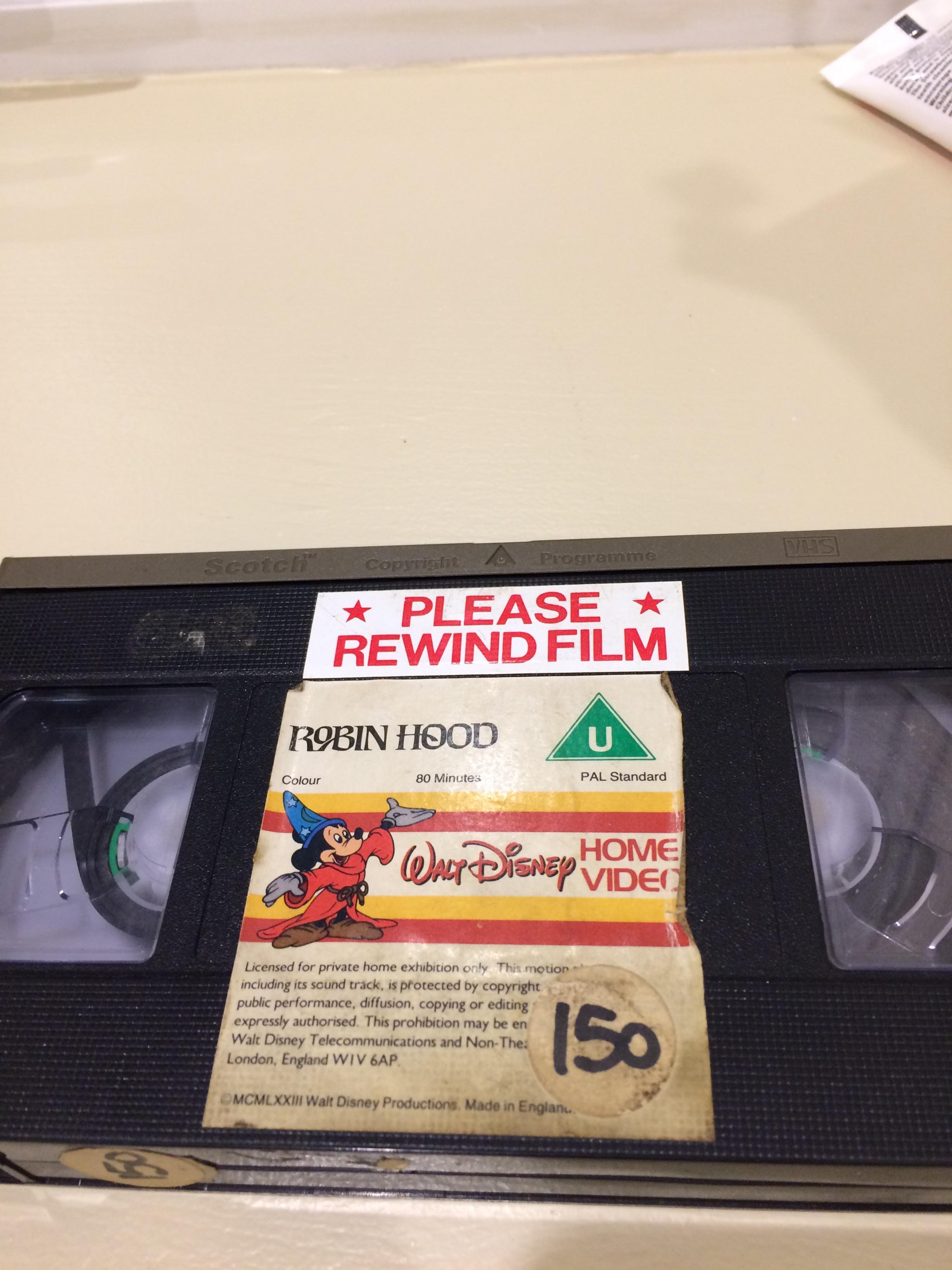 Those old rental vhs tapes with ‘please rewind’ plastered all over them
