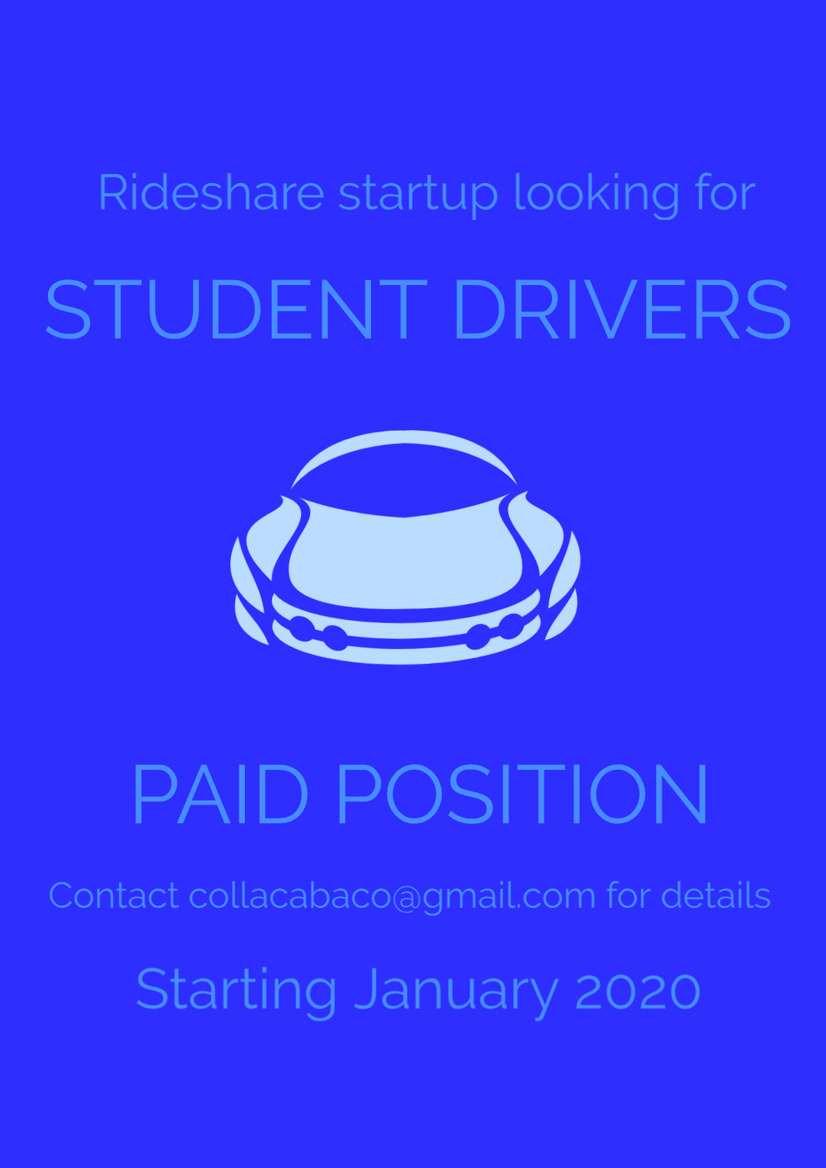 Student rideshare program. Windsor students only. Contact for info. r