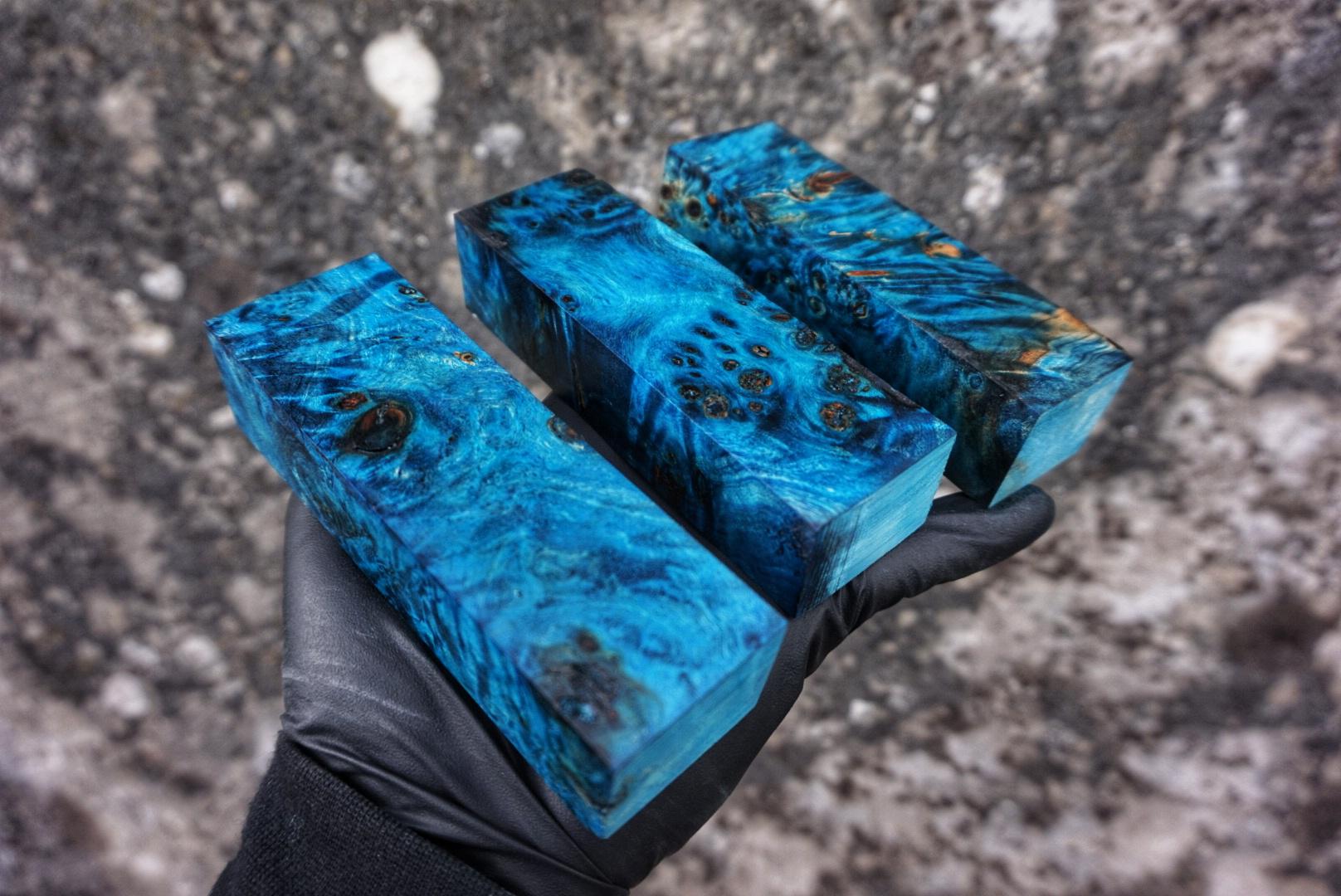 Some poplar burl wood blocks that I dyed blue. These will be shaped