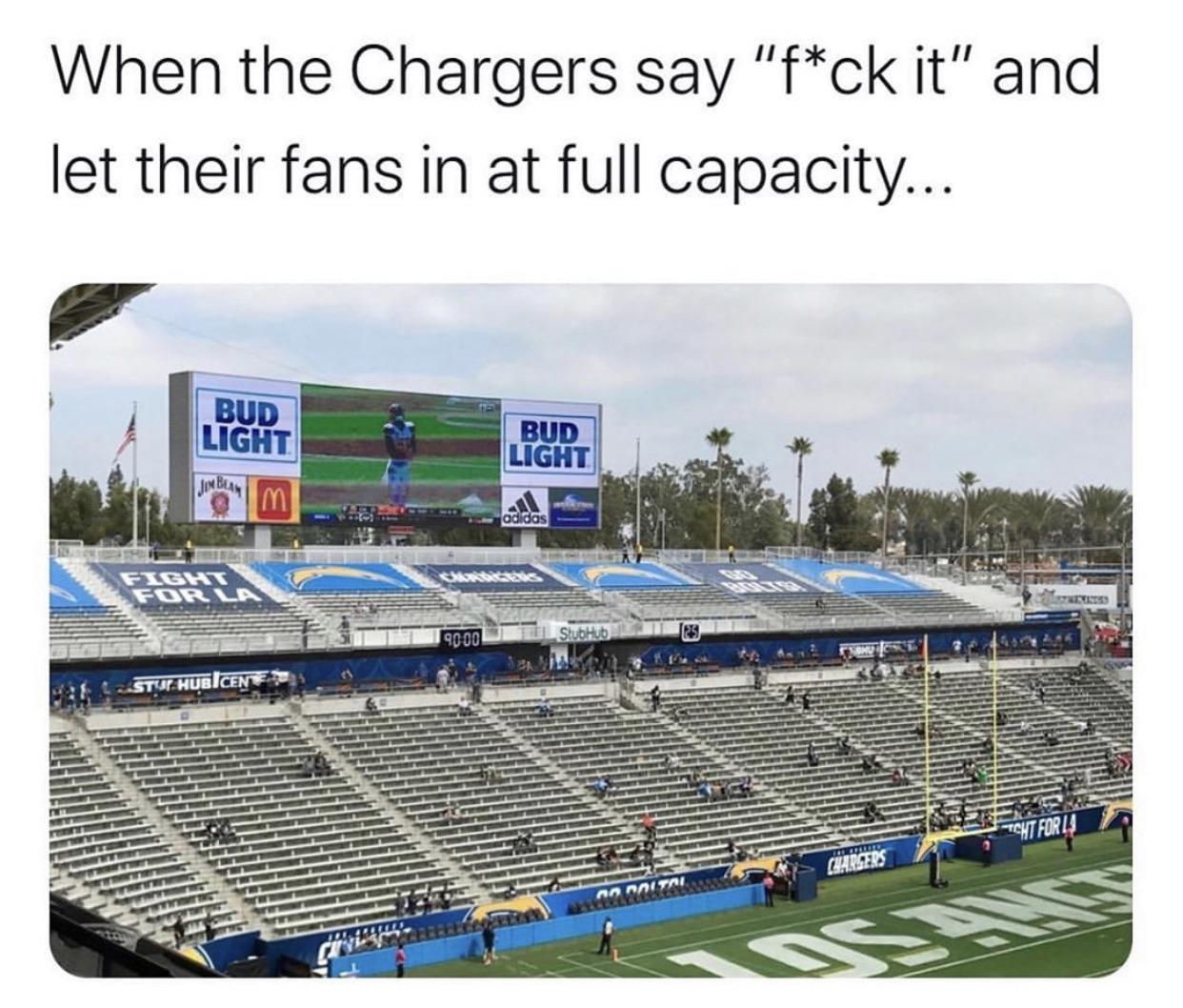 Before it was cool... Charger fans were social distancing. r/nflmemes