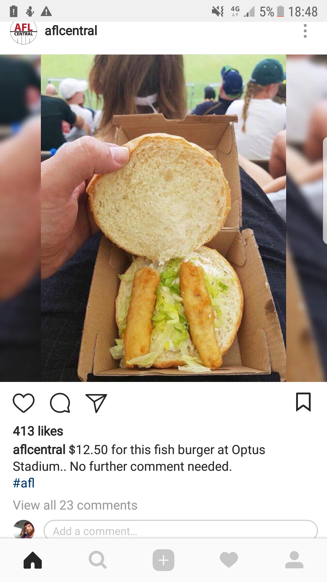 12.50 for a fish burger at optus stadium bargain(stolen image) r/AFL