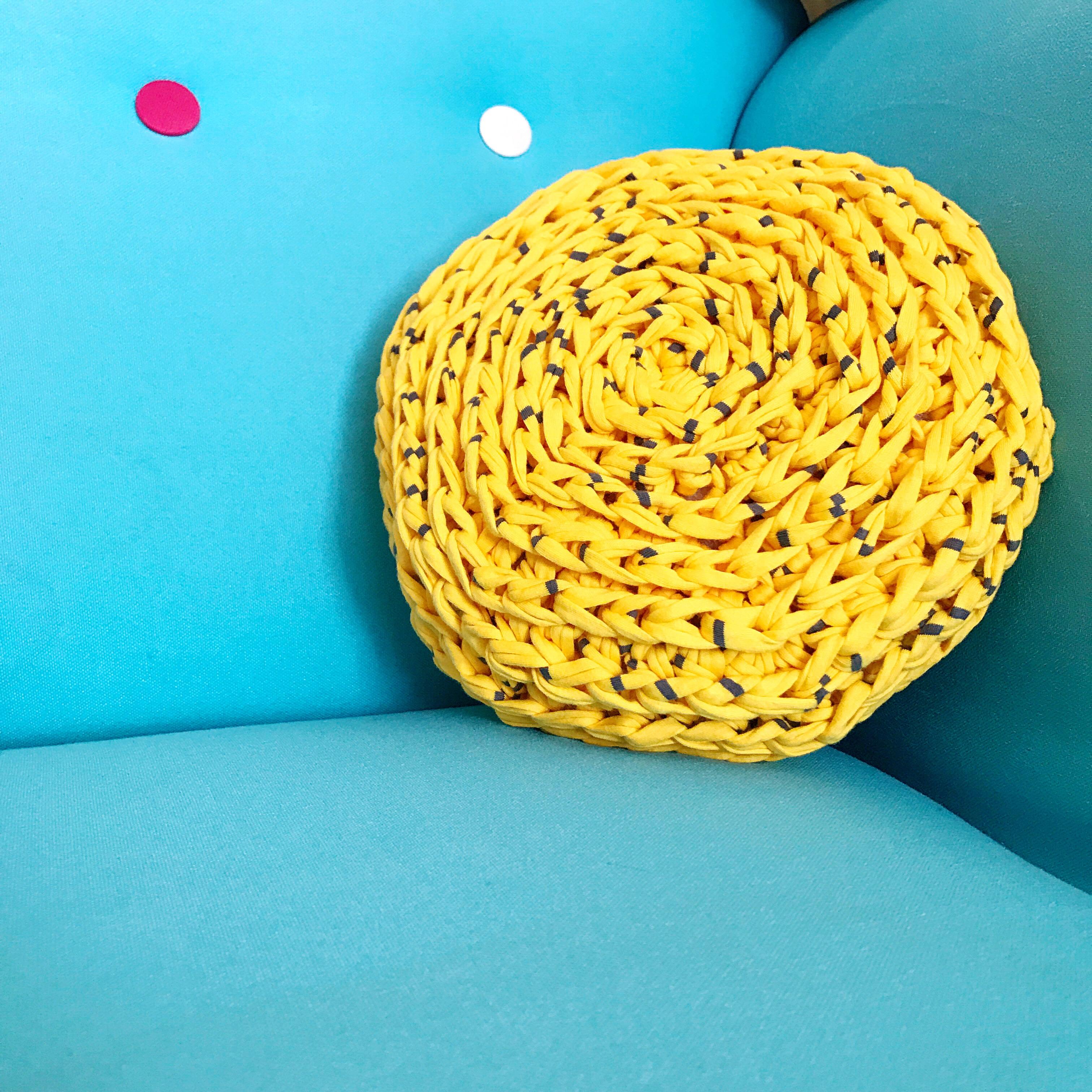 Very pleased with my tshirt yarn scatter cushion pattern, designed