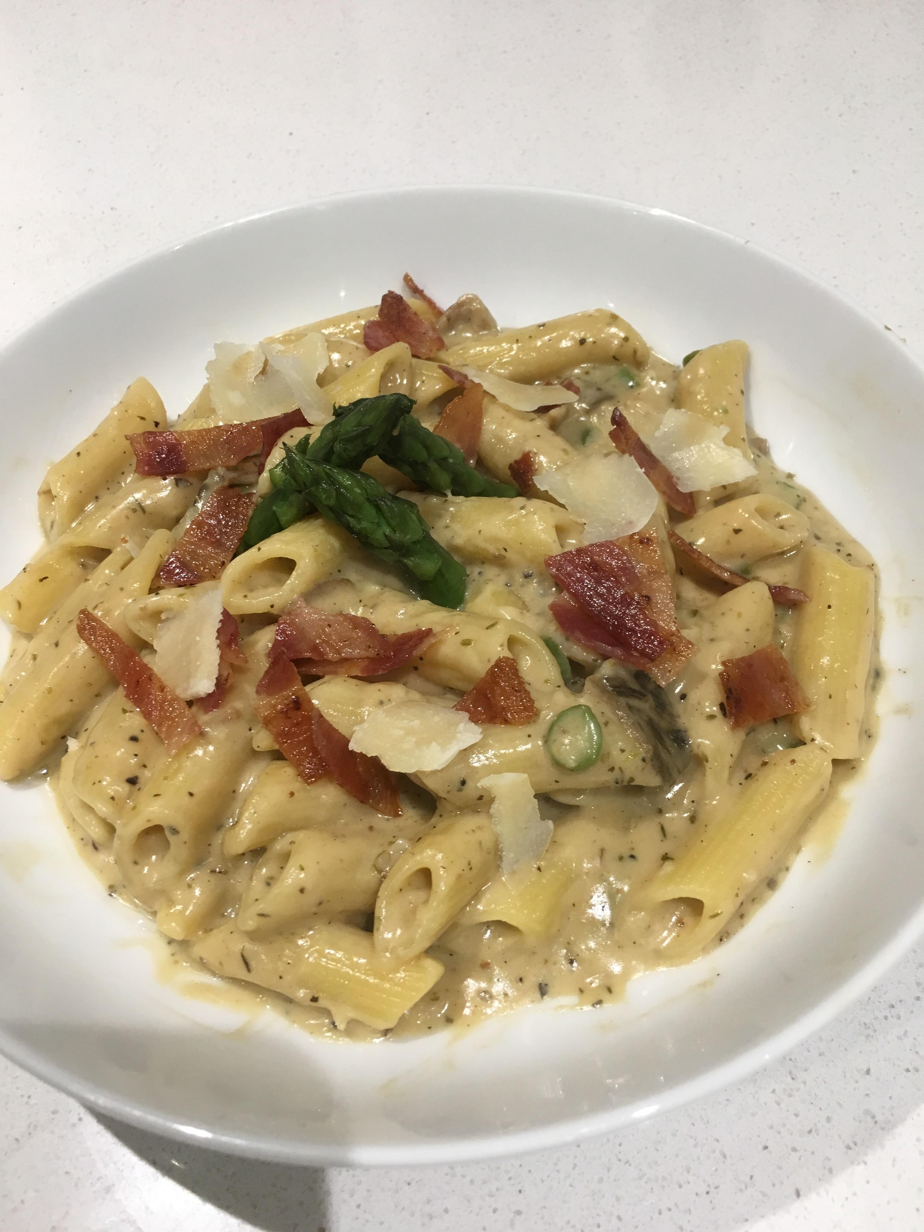 [homemade] Parmesan, asparagus porcini and bacon penne r/food