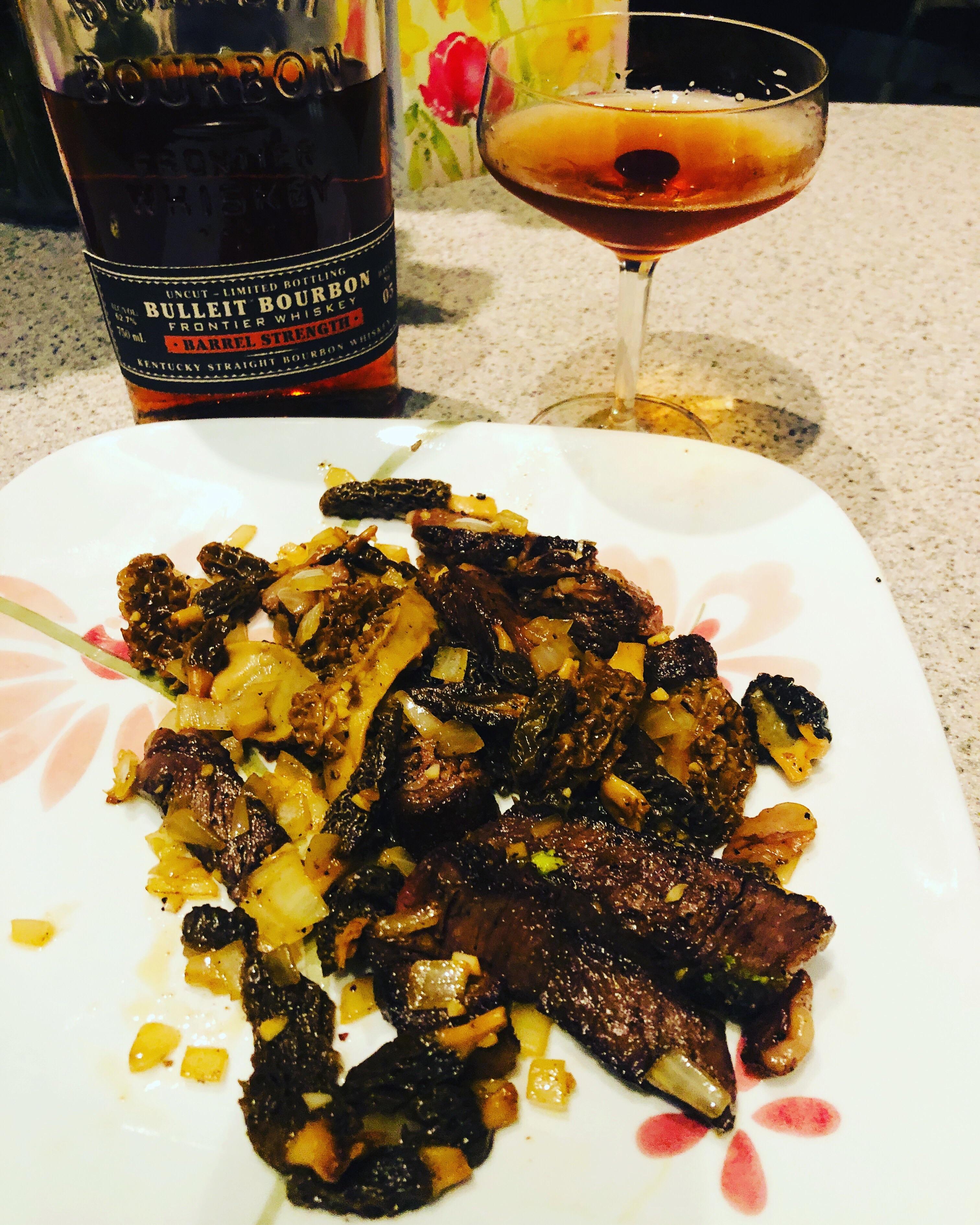 Leftover ribeye steak mixed with morel mushrooms sautéed in butter, garlic, and onions r/steak