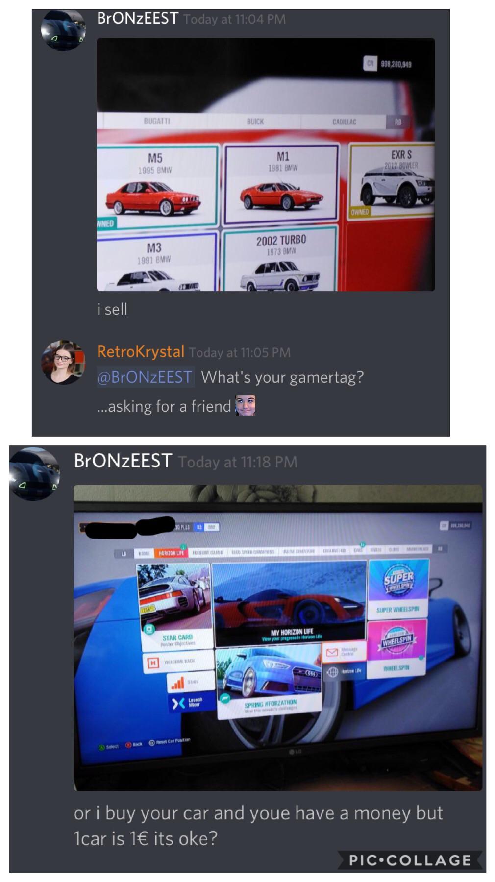 In today’s TIFU, guy in Forza discord just offered to sell car/credits