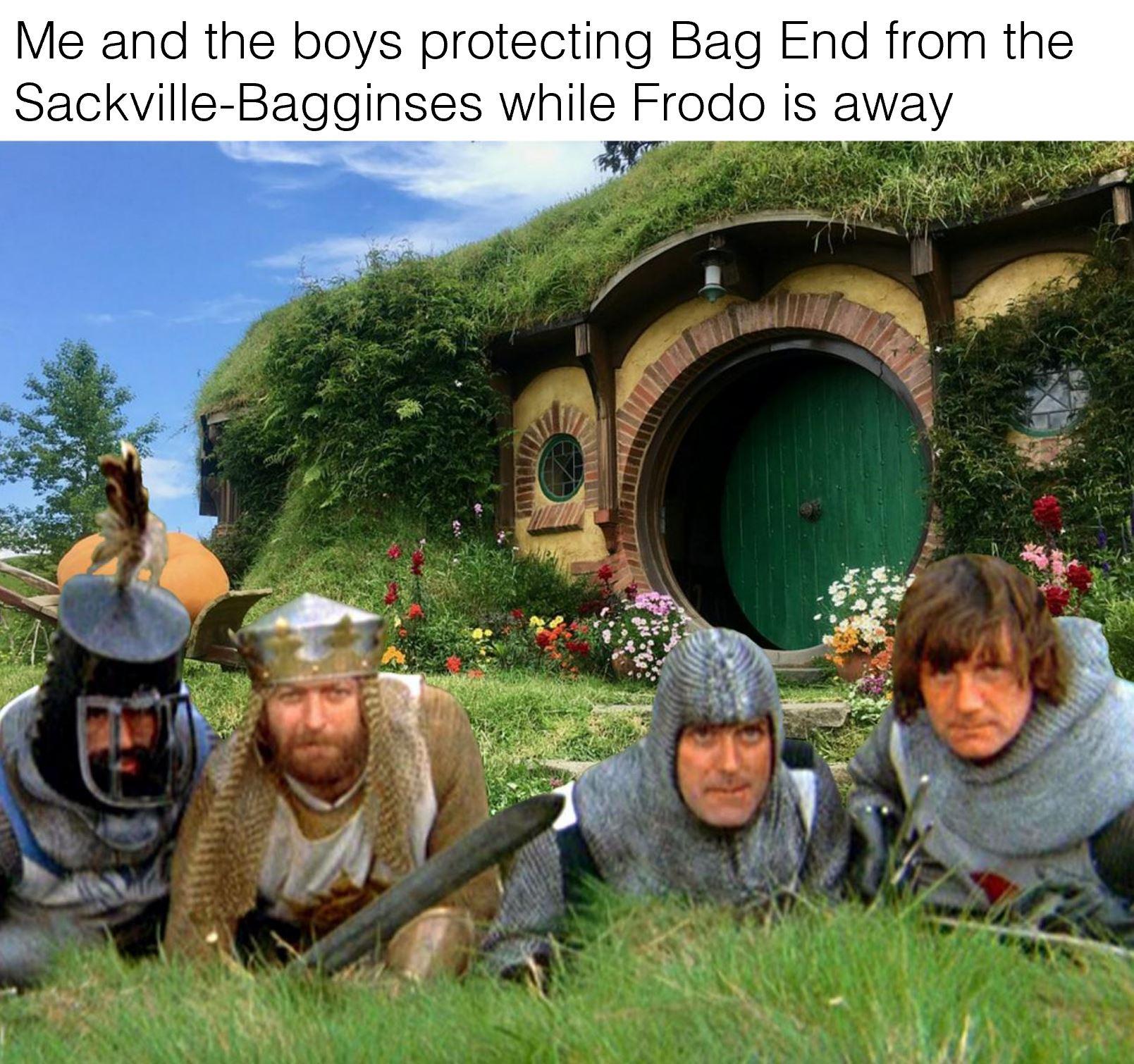 Lancelot, Galahad, and I will leap out of r/LOTRholygrailmemes taking
