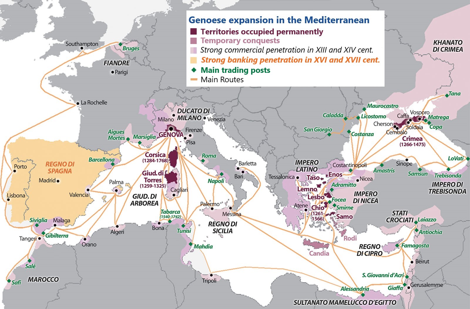 The expansion of the Republic of Genoa in the Mediterranean Sea. r