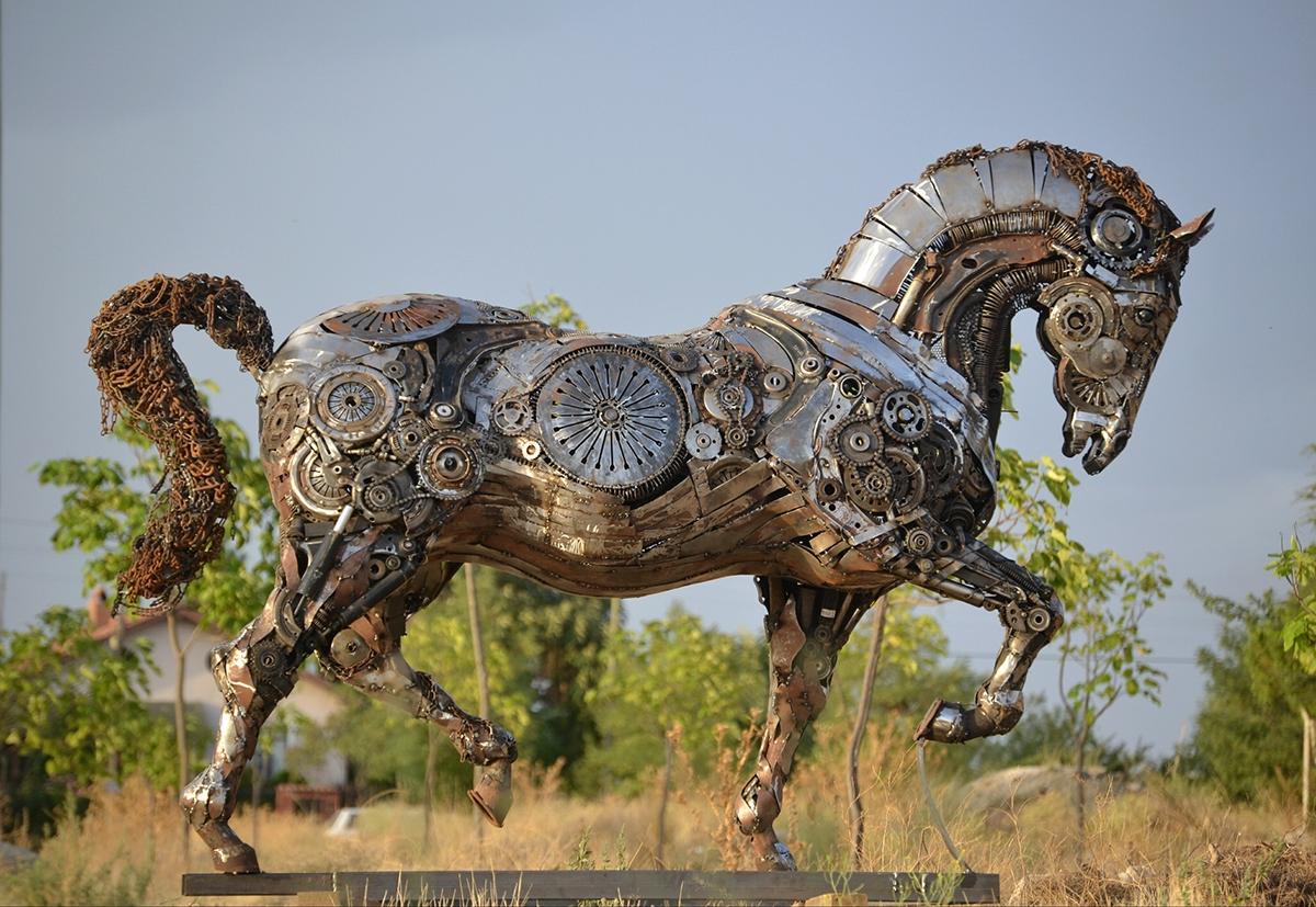 A horse sculpture made of junk r/pics