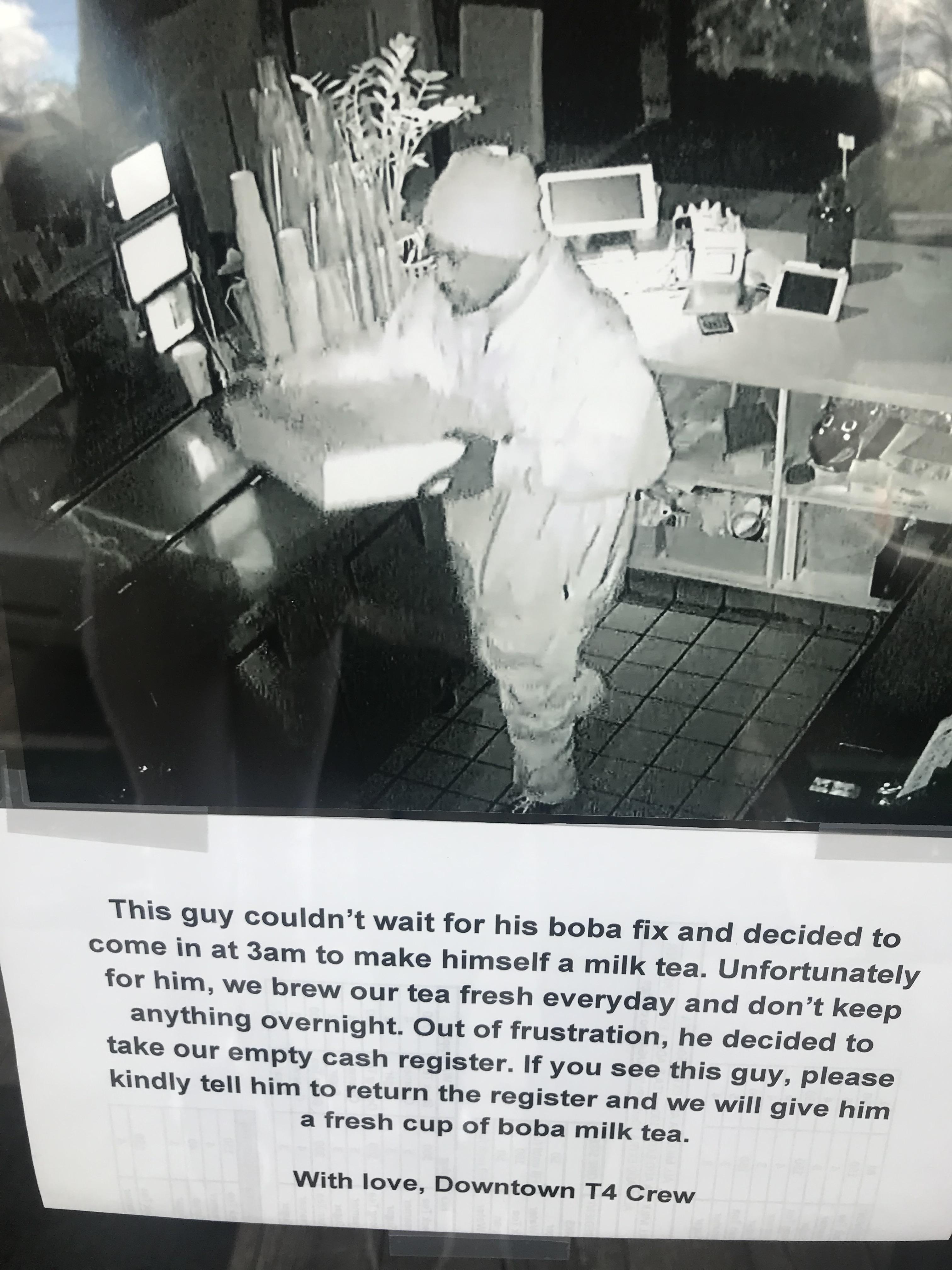 Guy steals register after finding out there’s no boba Sacramento