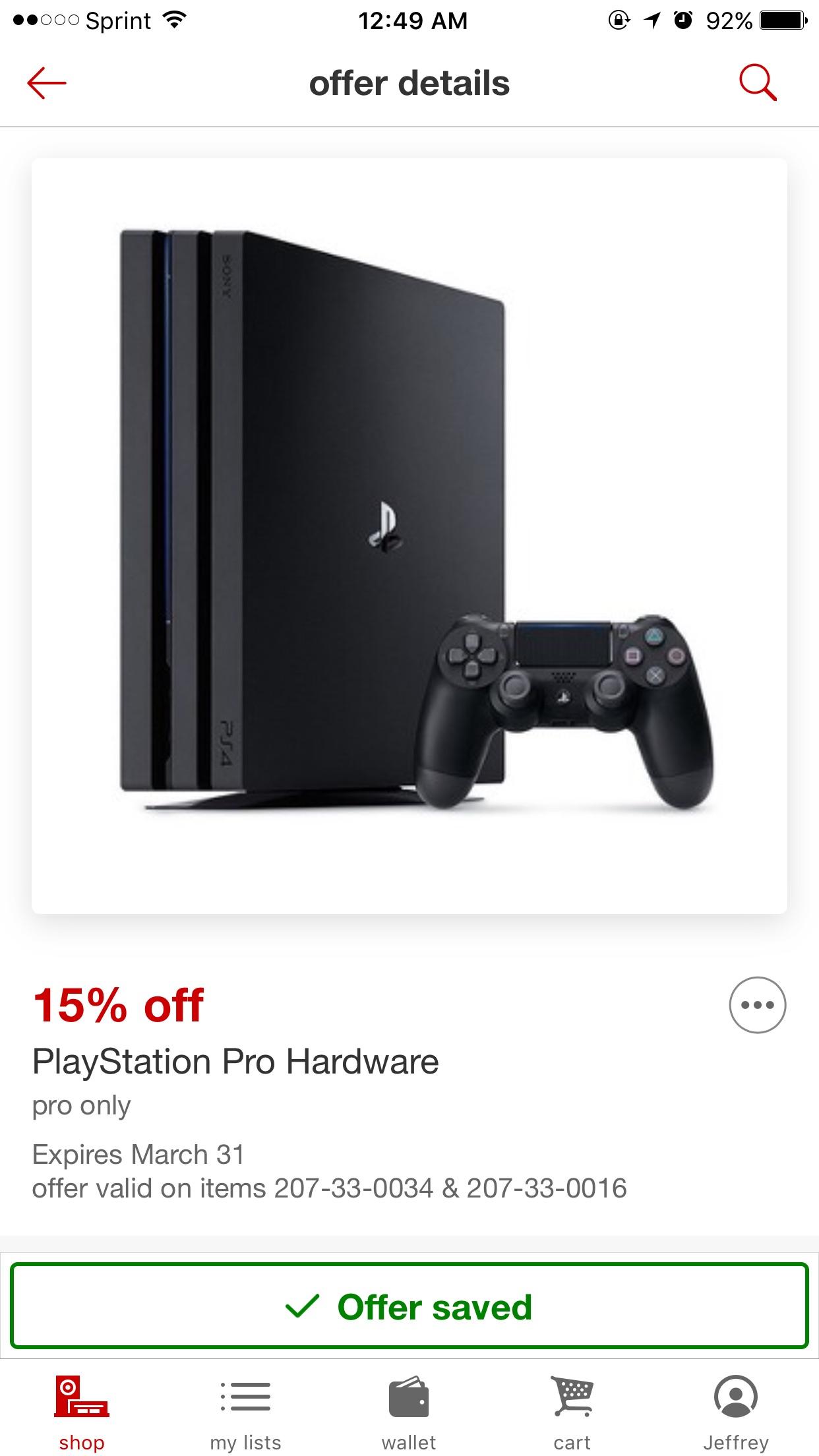 [Target] Save 15 when purchasing a PS4 Pro at Target from now till