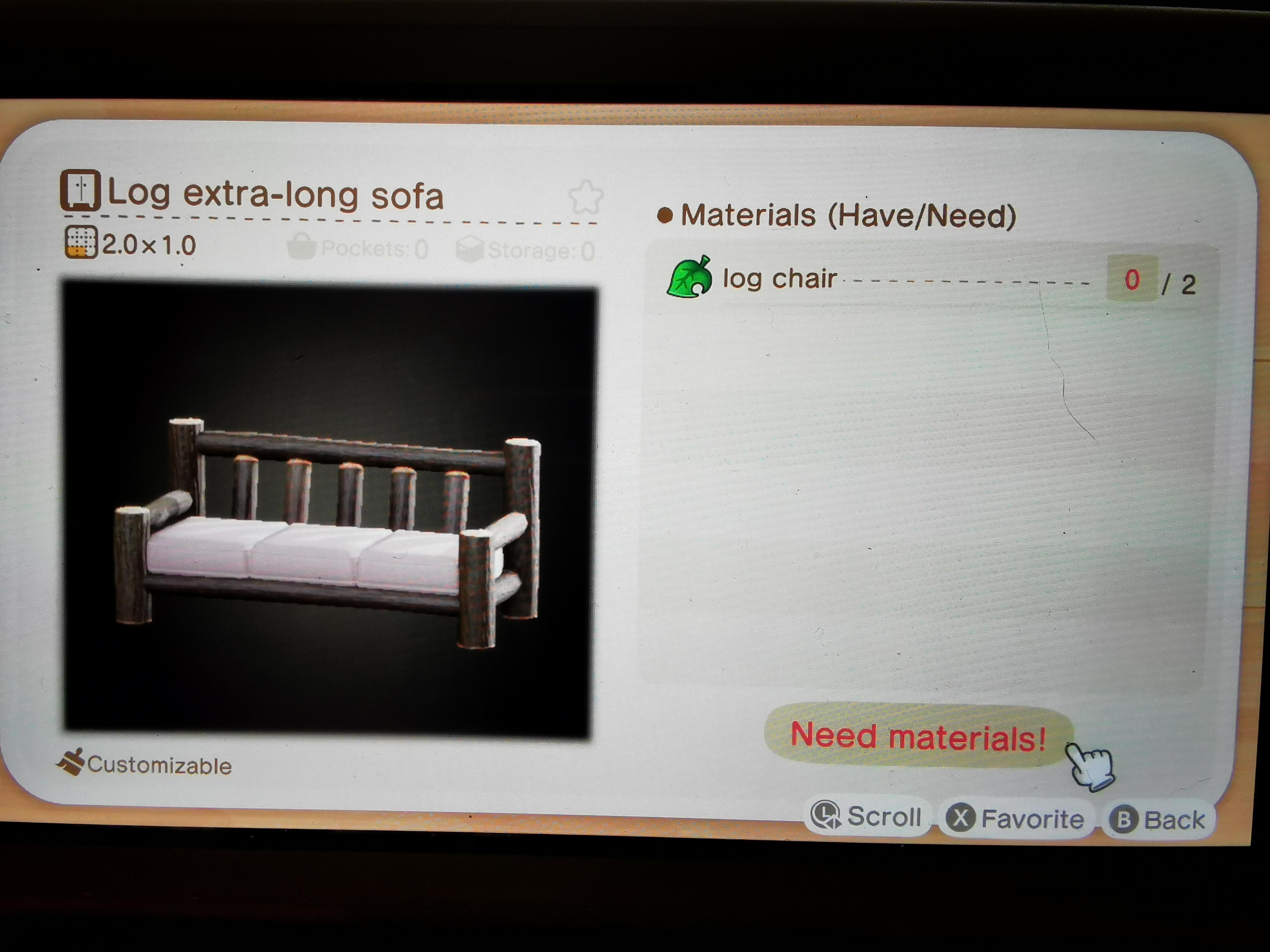 Villager crafting DIY LOG extralong sofa trade for flower watering 😄