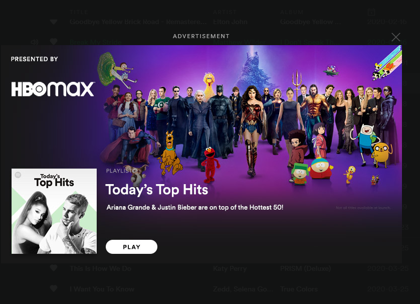HBO Max ad on Spotify r/HBOMAX