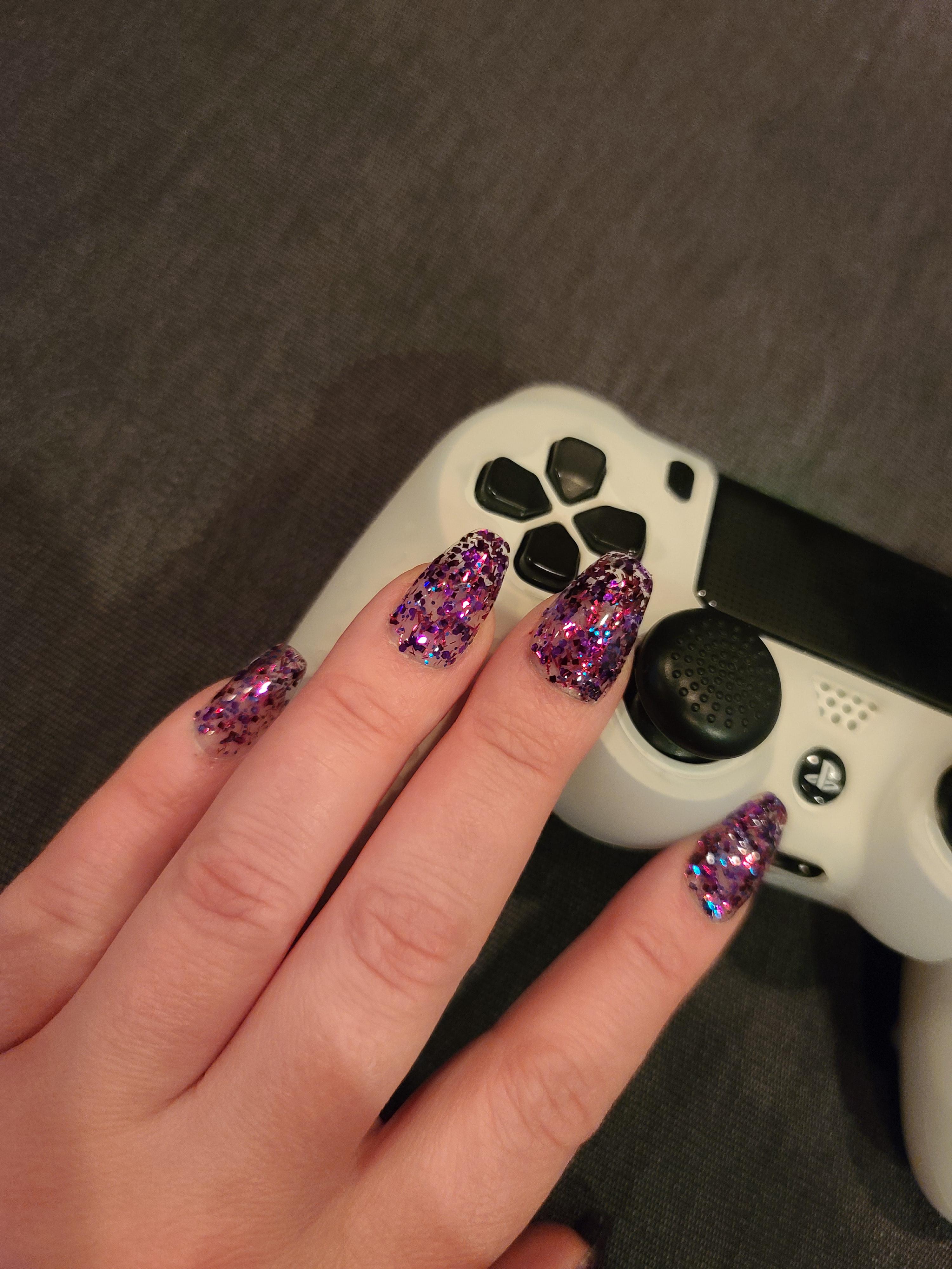 Kiara Sky gelly coffin short set with Kiara Sky Nebula sparkles. NailArt