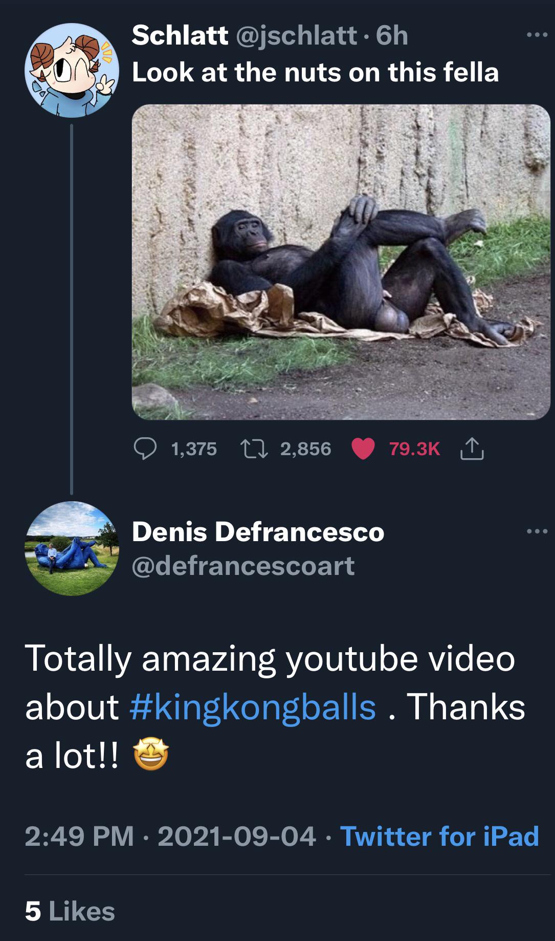 Denis Defrancesco (the artist behind king kong balls) replied to