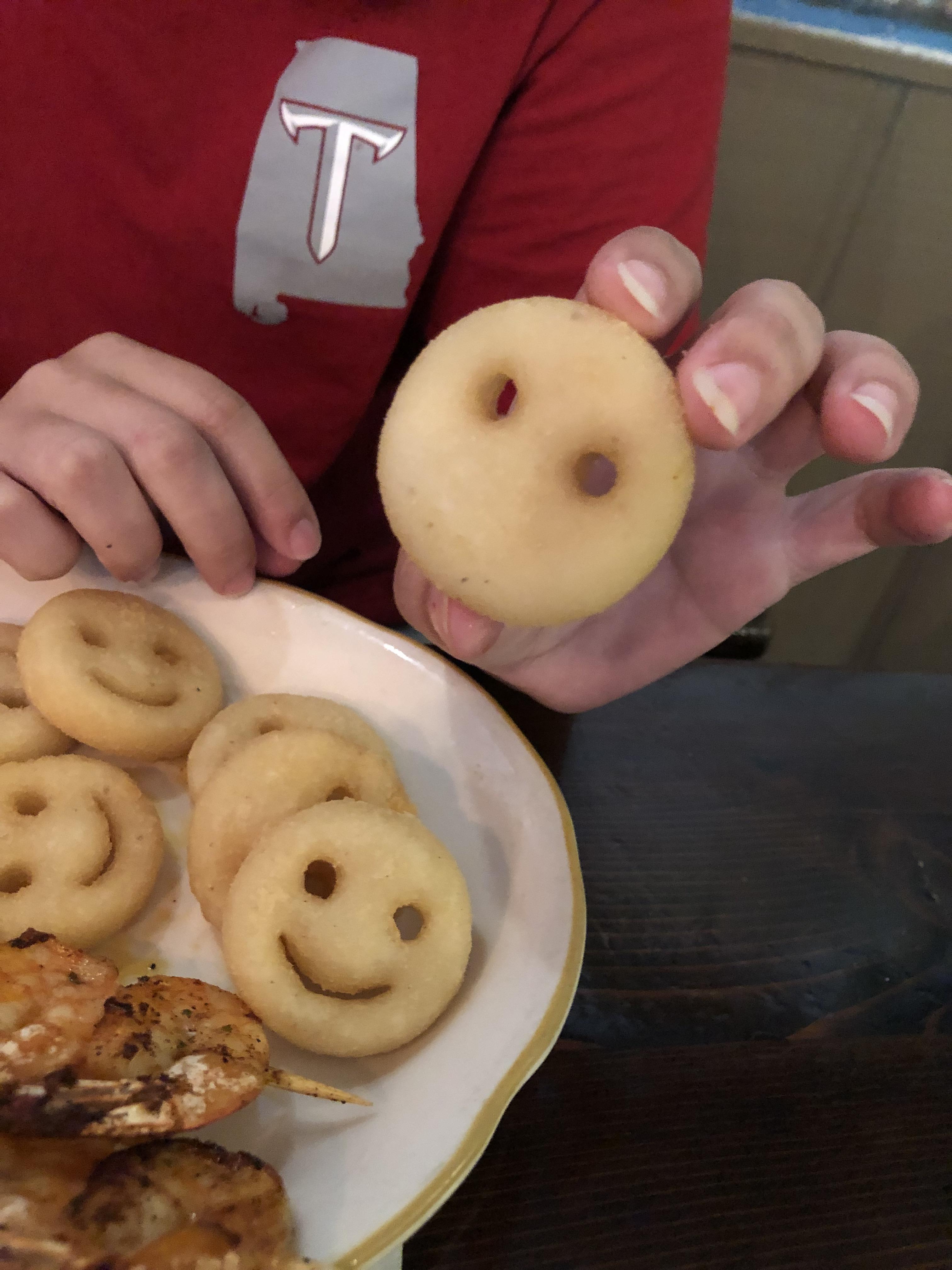 He’s been silenced. ( A smiley fry without the smile) r/mildlyinteresting