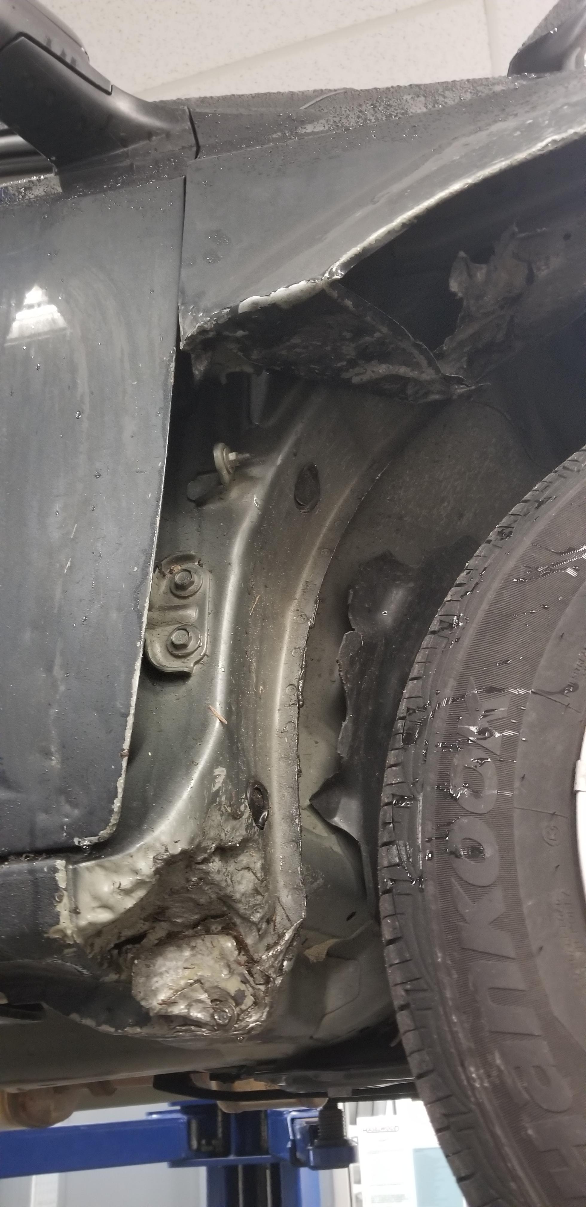 C/S Snow chains damaged wheel well. Please check and advice r