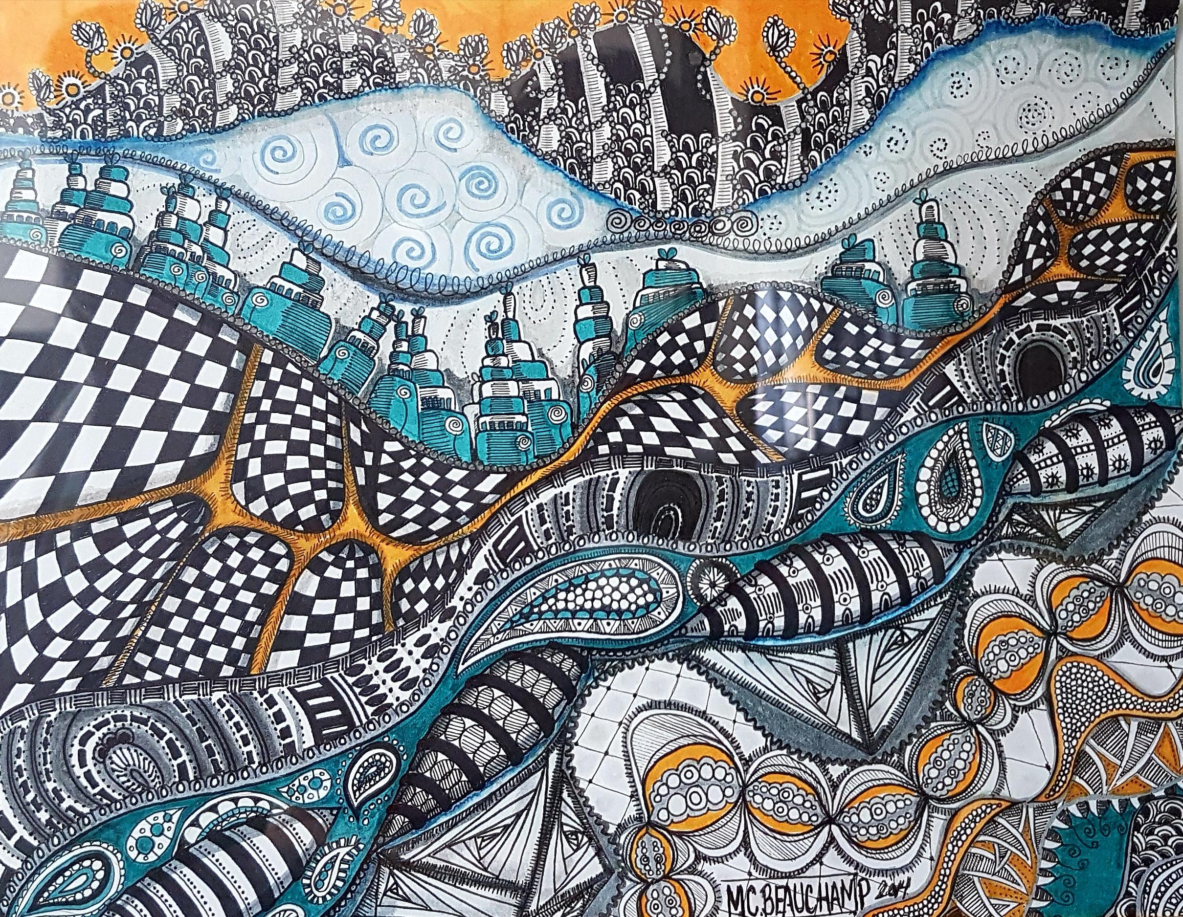 South shore, acrylics and ink on bristol paper 11x14 r/Art