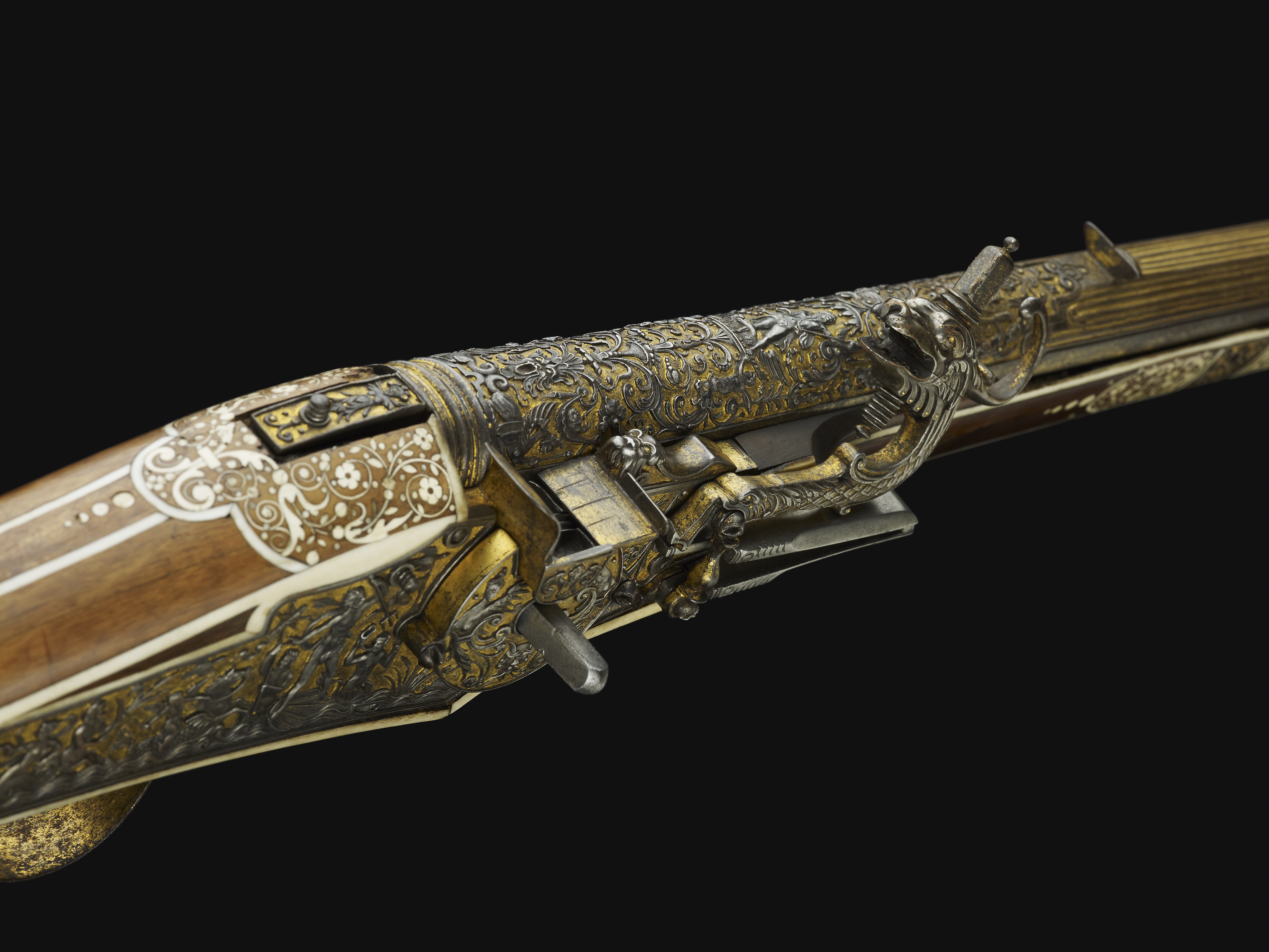 Wheellock musket, German, 16101620, steel, gold, ivory, walnut [7216x5412] r/ArtefactPorn