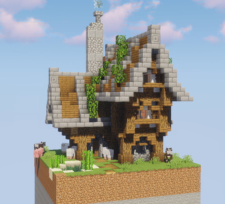 A 1 chunk medieval house, with the Sildur Vibrant shader r/Minecraft