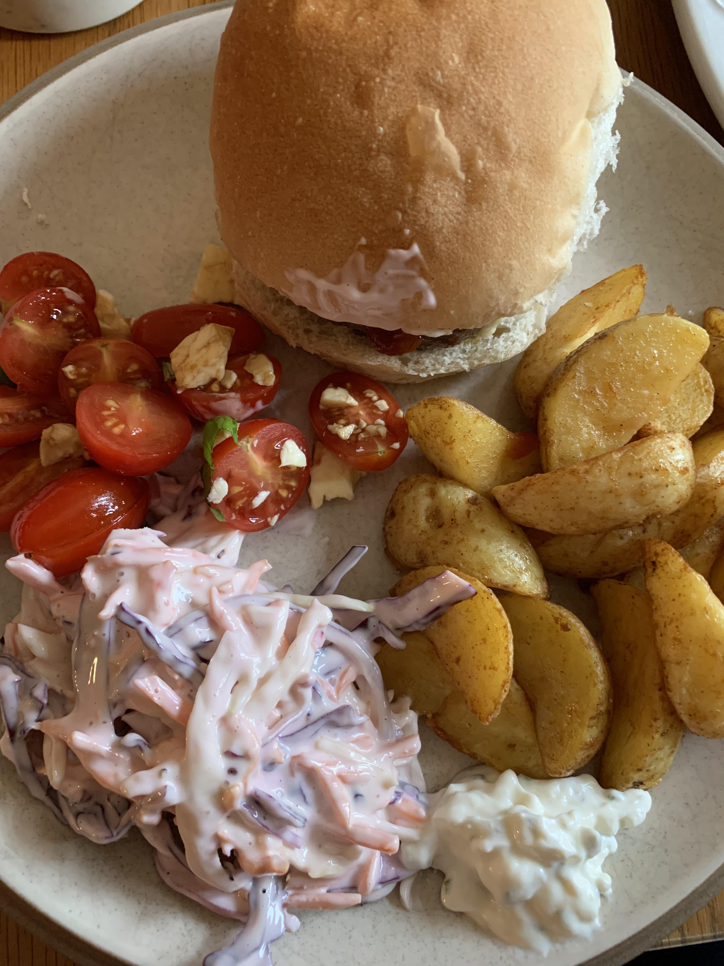 Our traditional Christmas Eve lunch with friends. Burgers, wedges, home