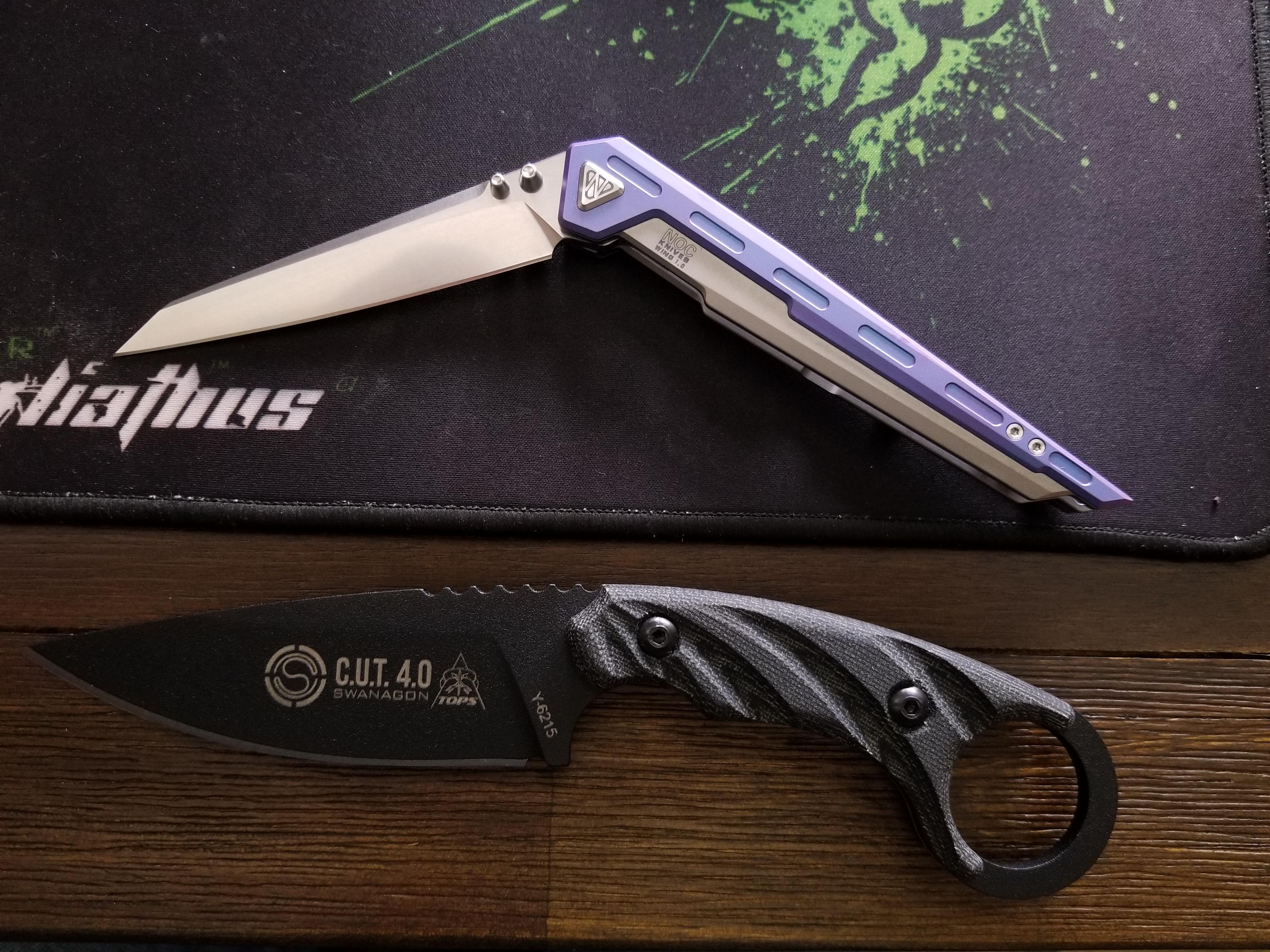 NKD X2, NOC Knives Wing 1.0, and Tops Knives CUT 4.0