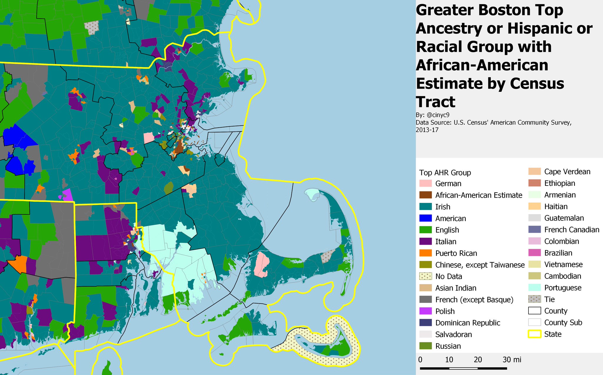 Greater Boston Top Ancestry Group per Census Tract r/MapPorn