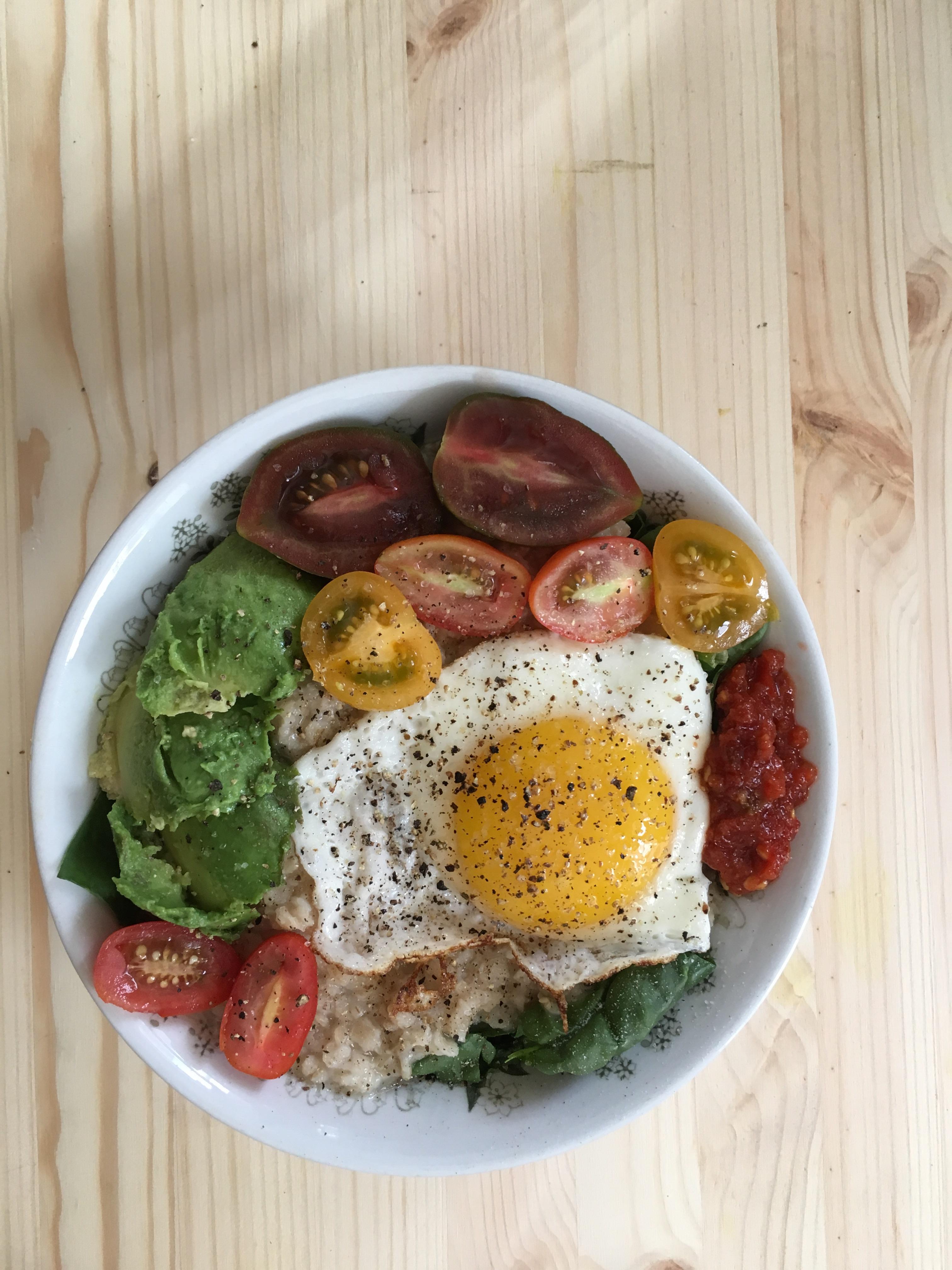 One of my favorite breakfasts savory oatmeal, today with avocado