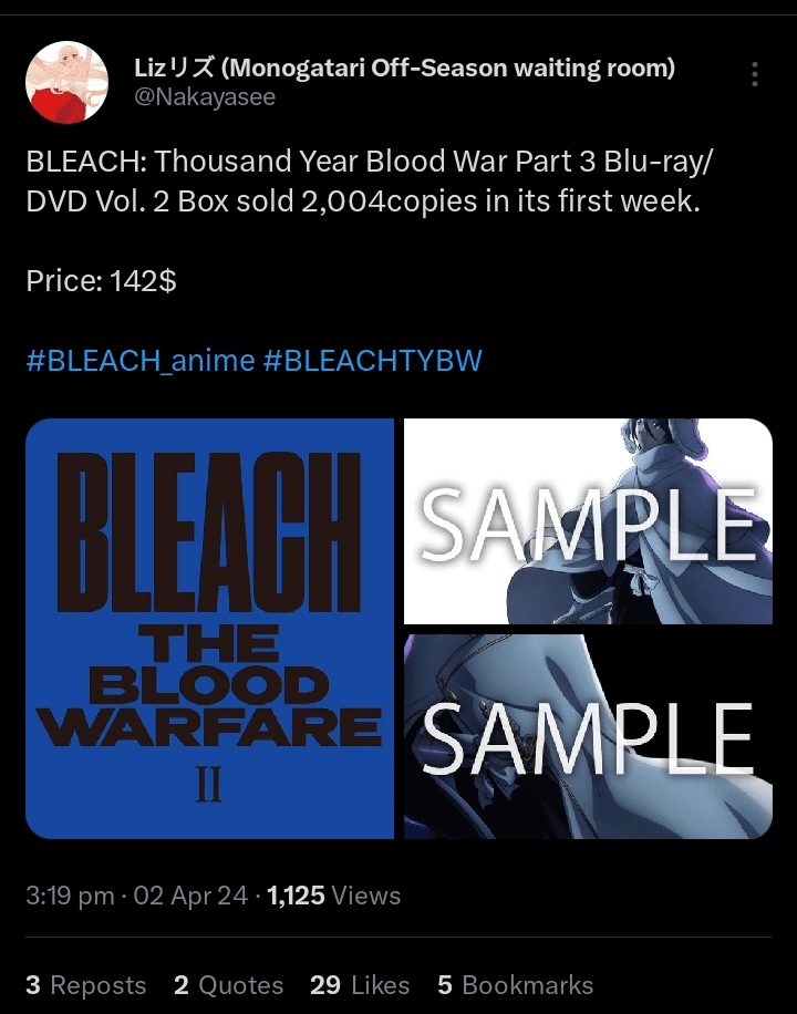 Bleach TYBW 2nd cour Bluray sales r/bleach