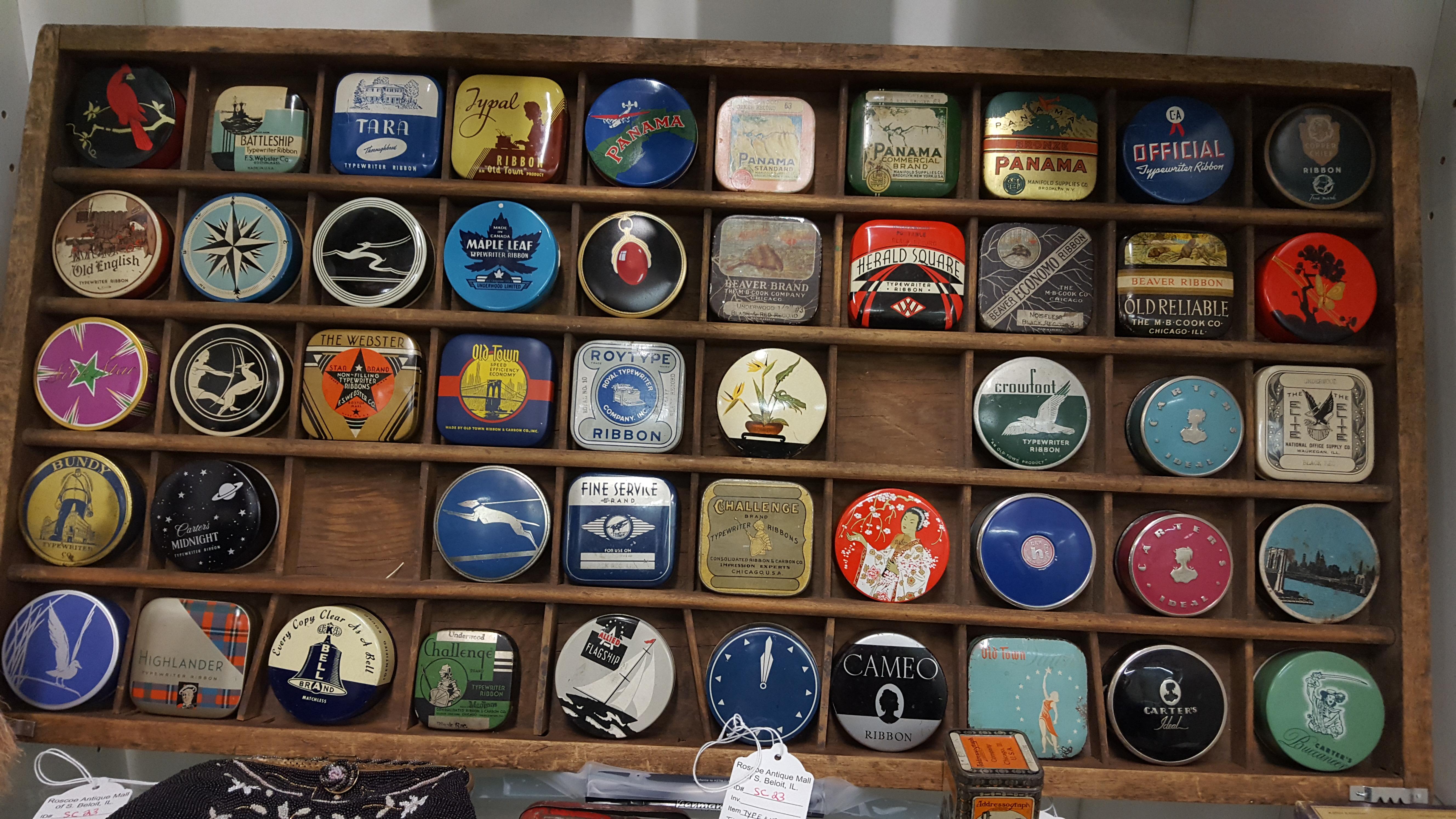 Super rad typewriter ribbon tins at an antique store. r/typewriters