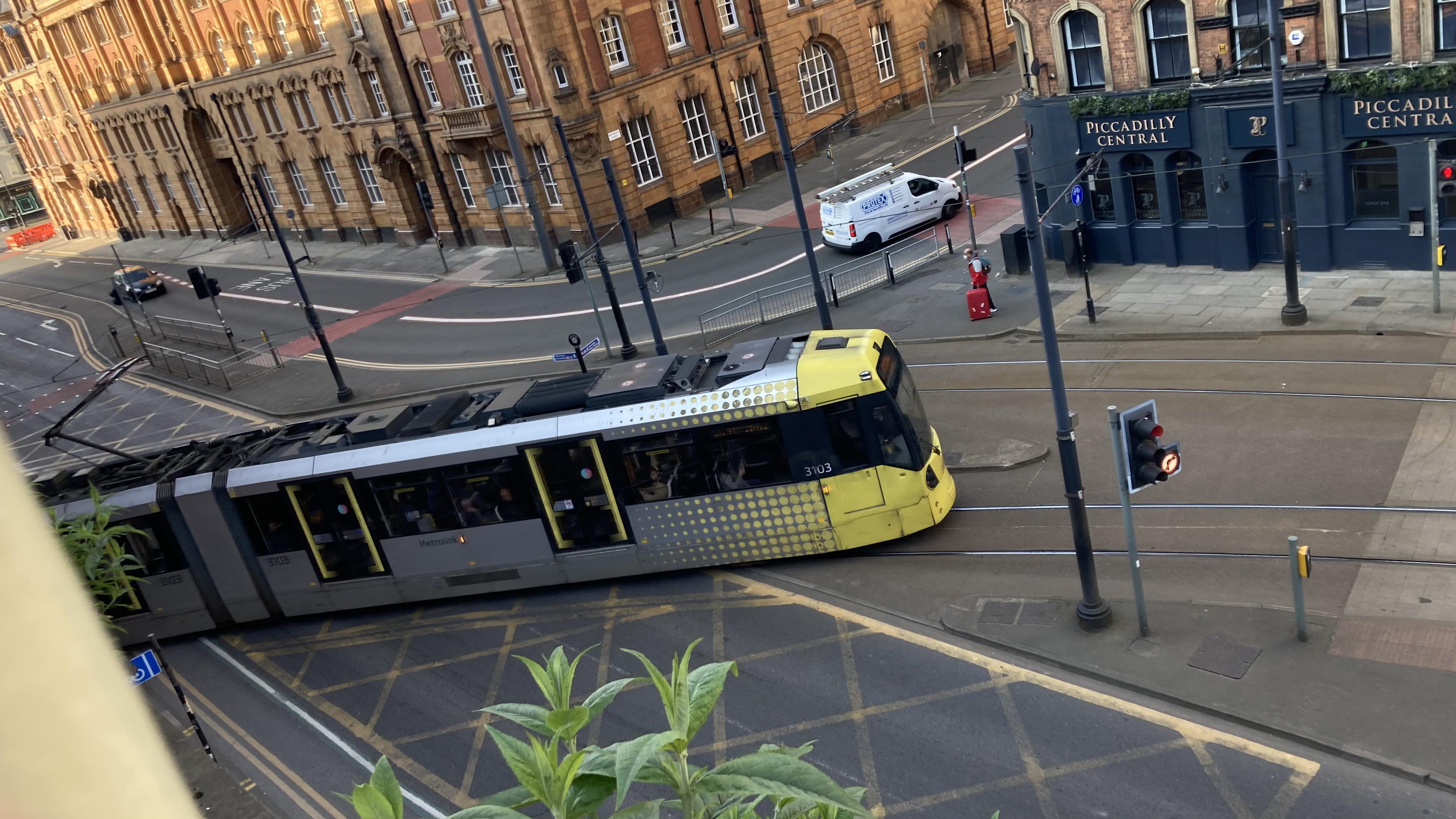 “M5000” Metrolink tram departing Piccadilly Undercroft r/Trams