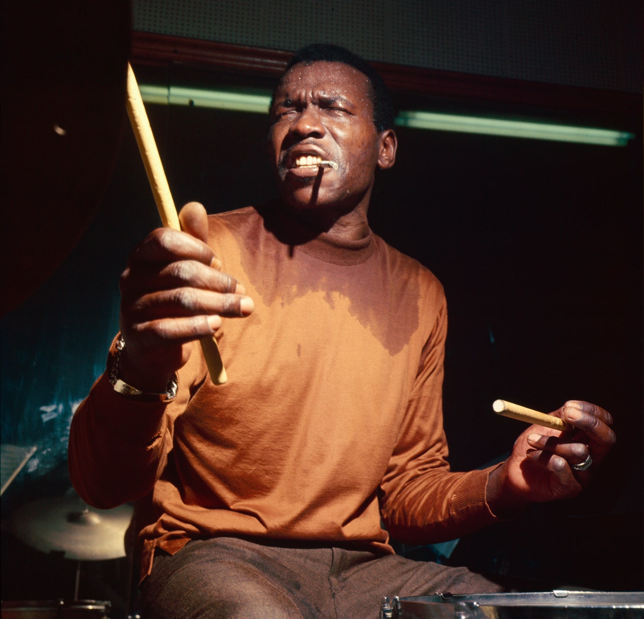 Elvin Jones at an Elvin Jones Septet session, Van Gelder Studio