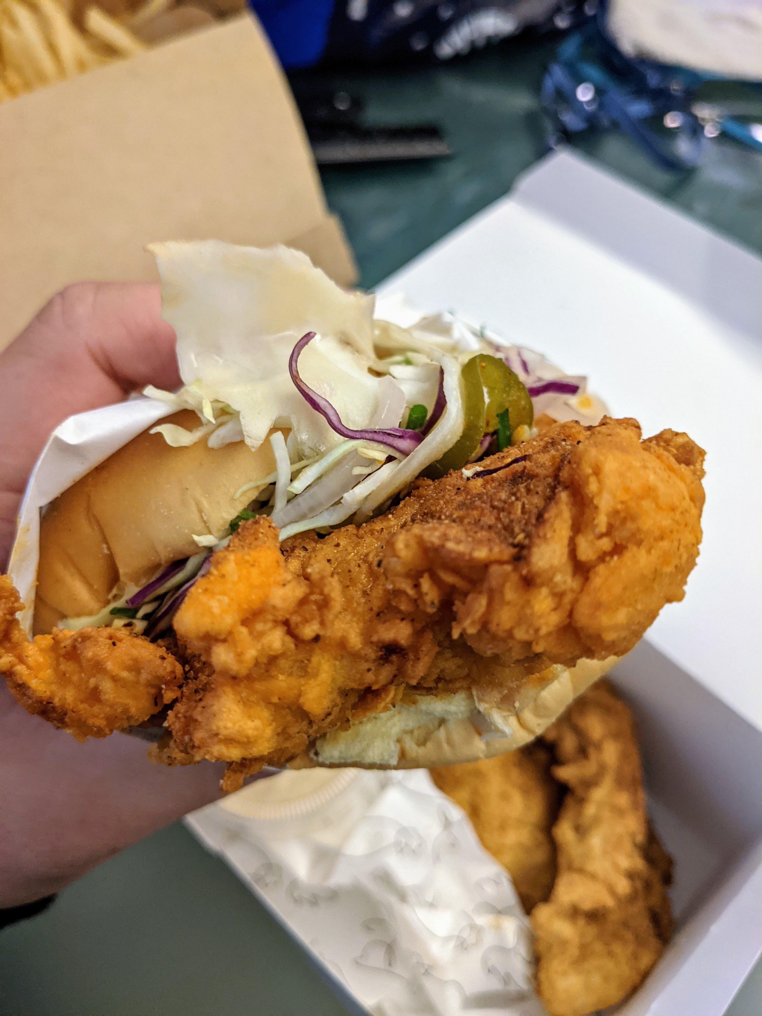 Szechuan Hot Chicken Sando from Daybird Mei Lin's new chicken place