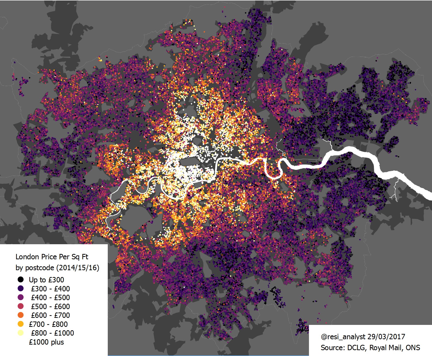 Interesting map of London house prices per square foot created using