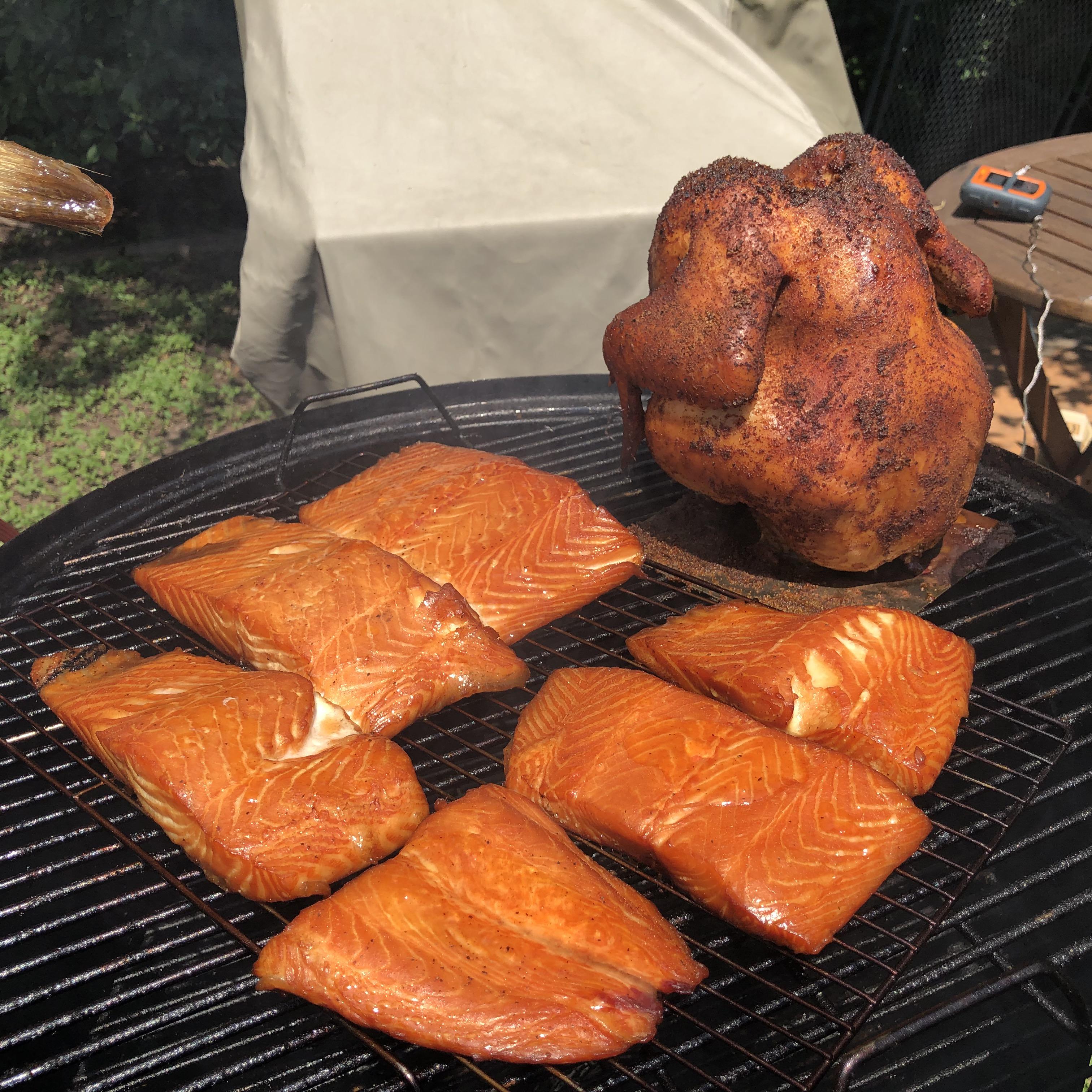 [Homemade] Smoked salmon and chicken r/food