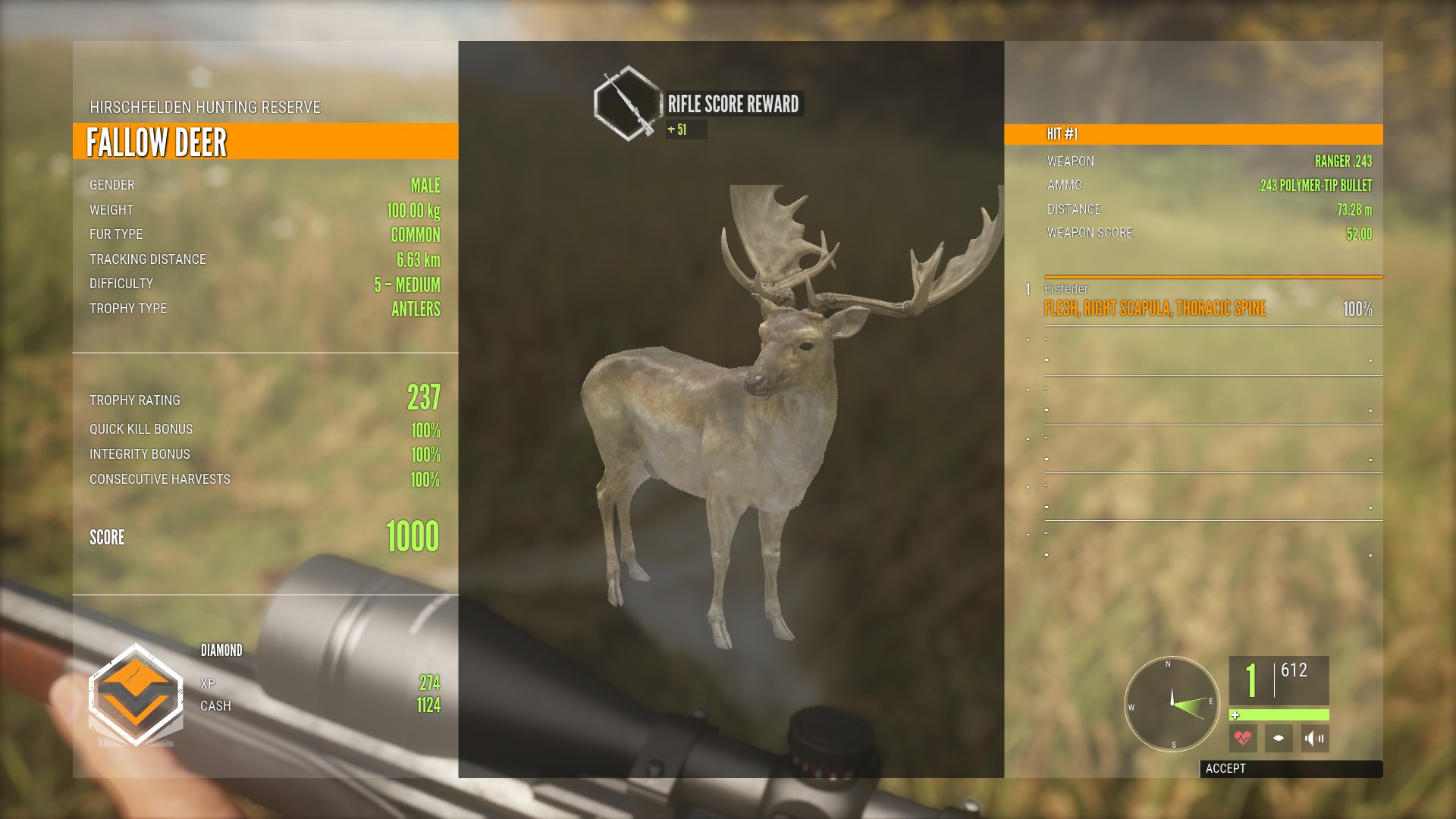 Perfect Follow Deer Diamond 100.00kg r/theHunter