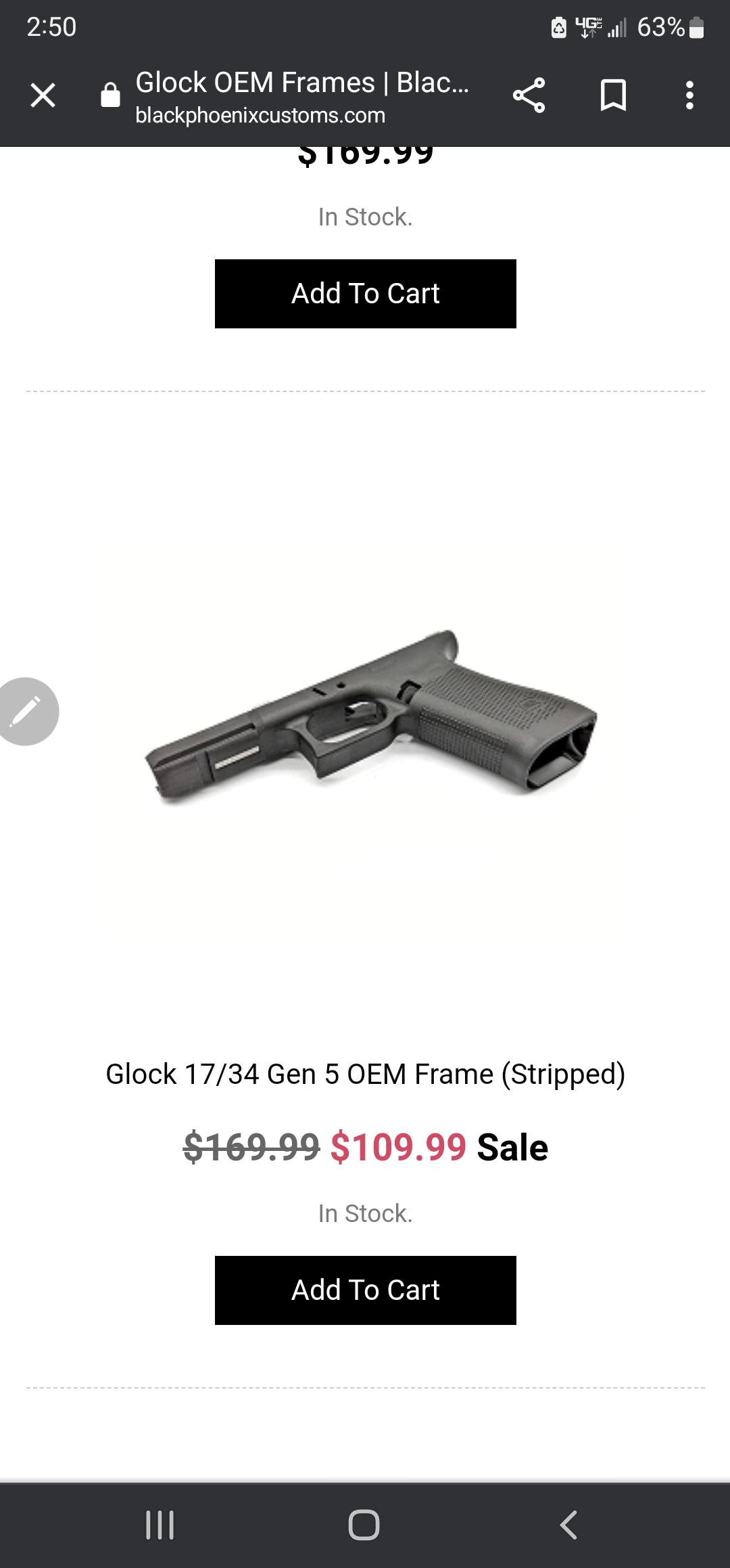 FYI, Black Phoenix Customs has oem 17.5 frames for only 110 rn r/Glocks