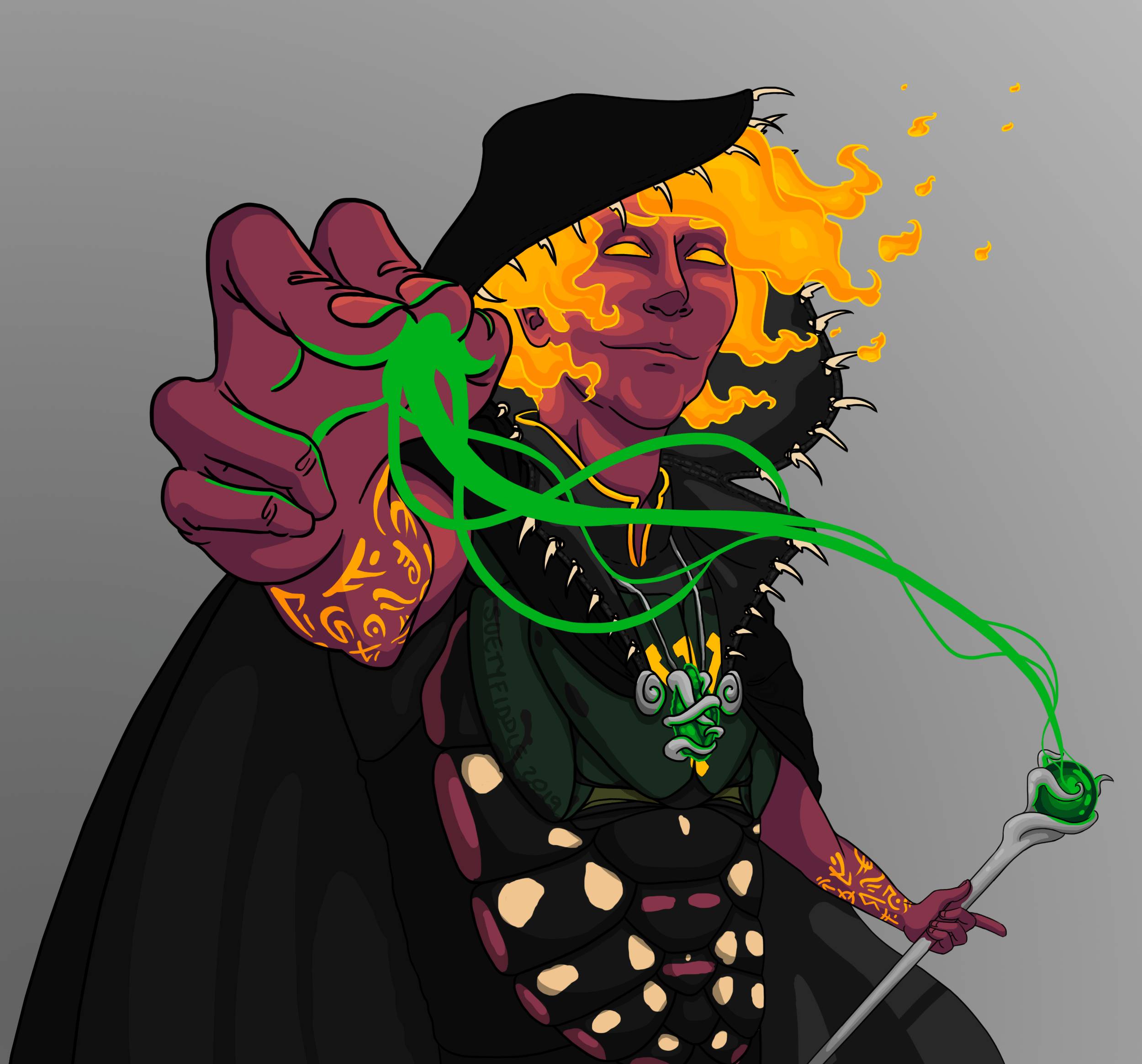 [OC] [Art] Fire Genasi Warlock/Wizard commission! DnD