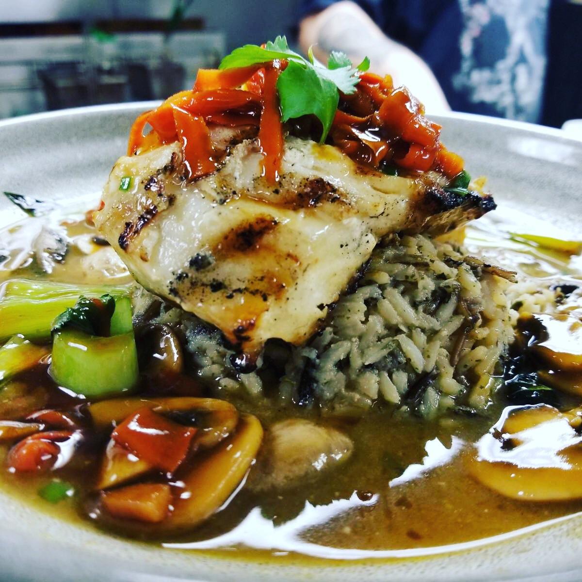 First attempt at Chilean sea bass with teriyaki veg and a miso broth. I