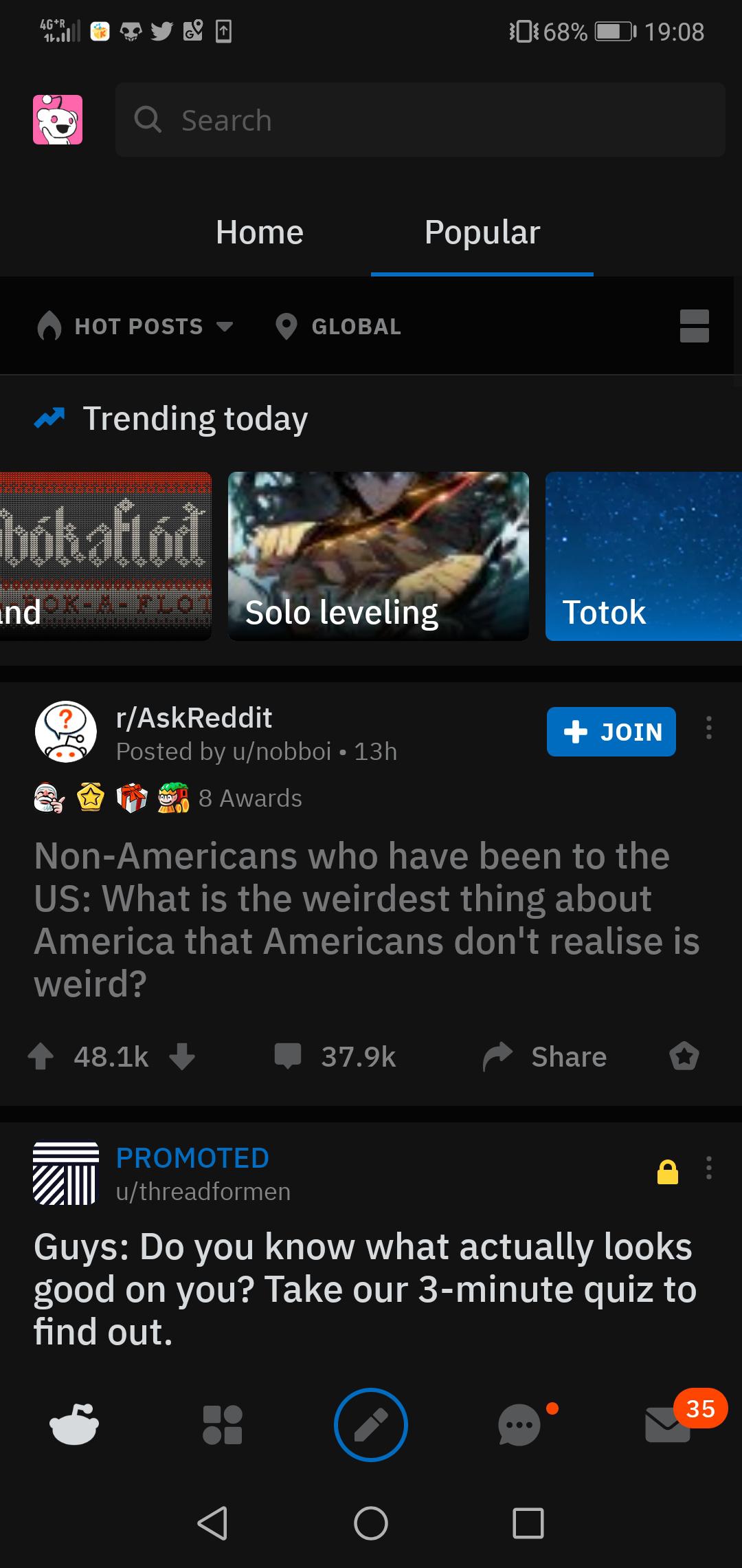 Solo leveling on reddit's trending section sololeveling