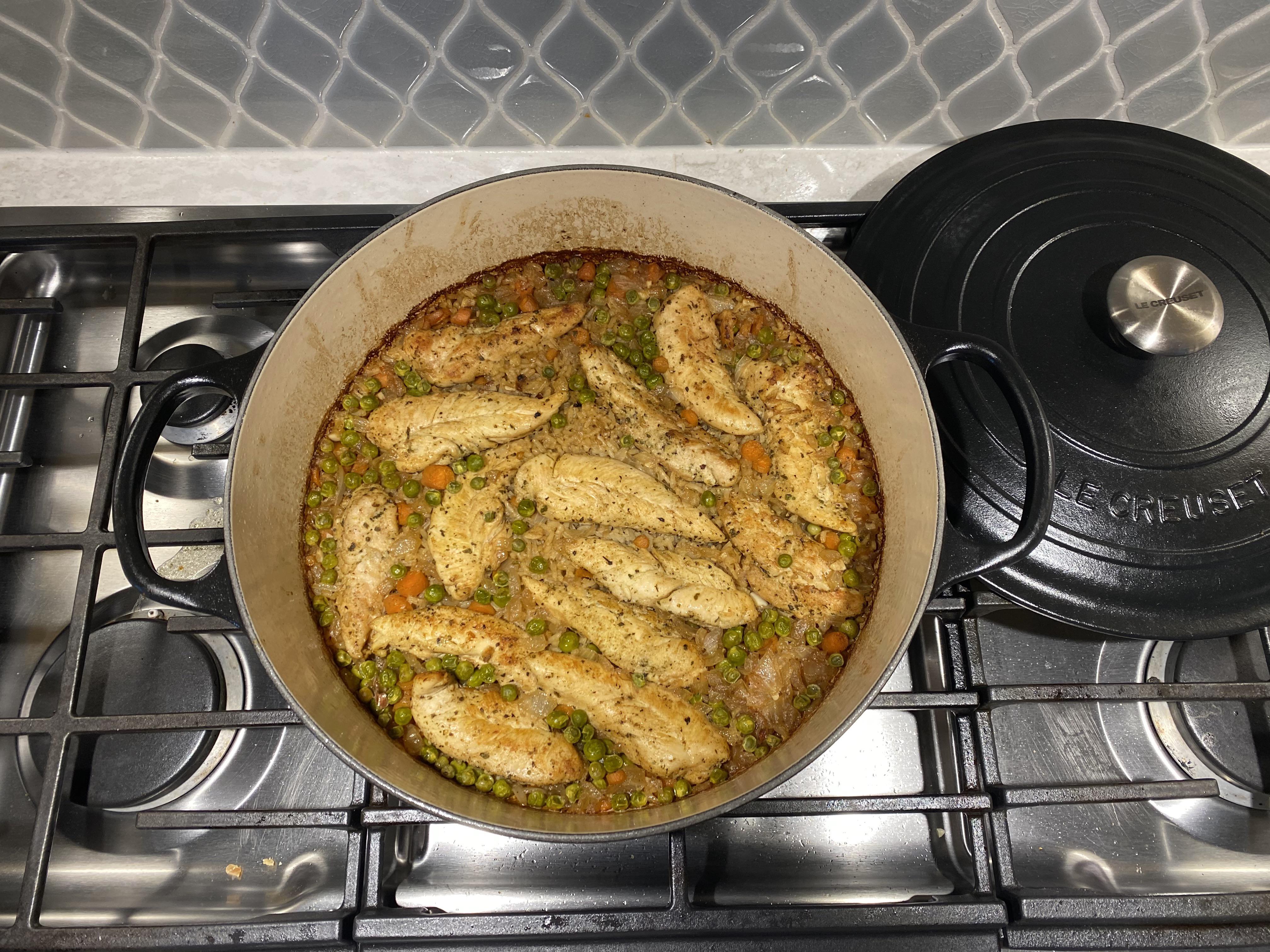 [Homemade] “One pot/Dutch oven” chicken veggies and rice. r/food